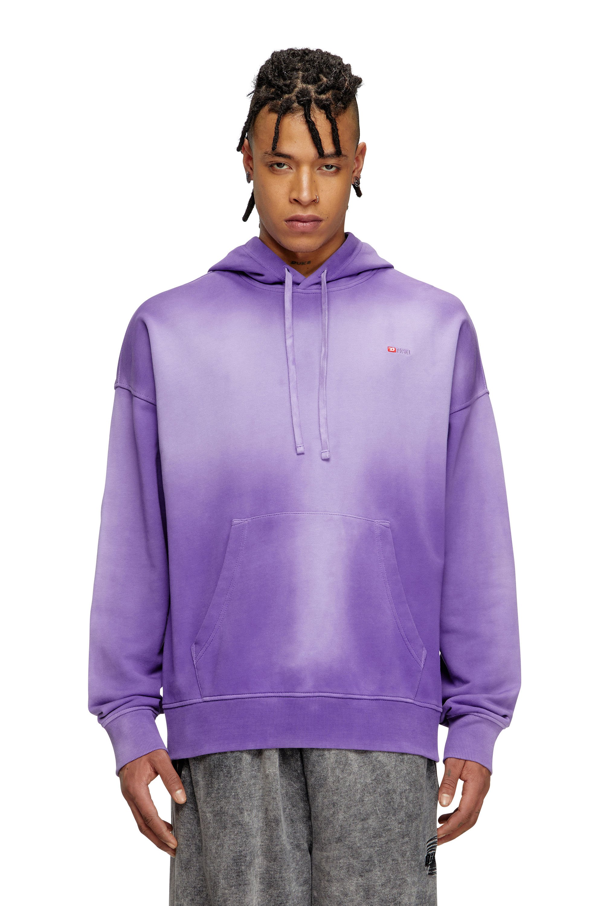 Diesel - S-ROB-HOOD-R2, Hoodie sfumato con micro logo ricamato Uomo in Viola - 1