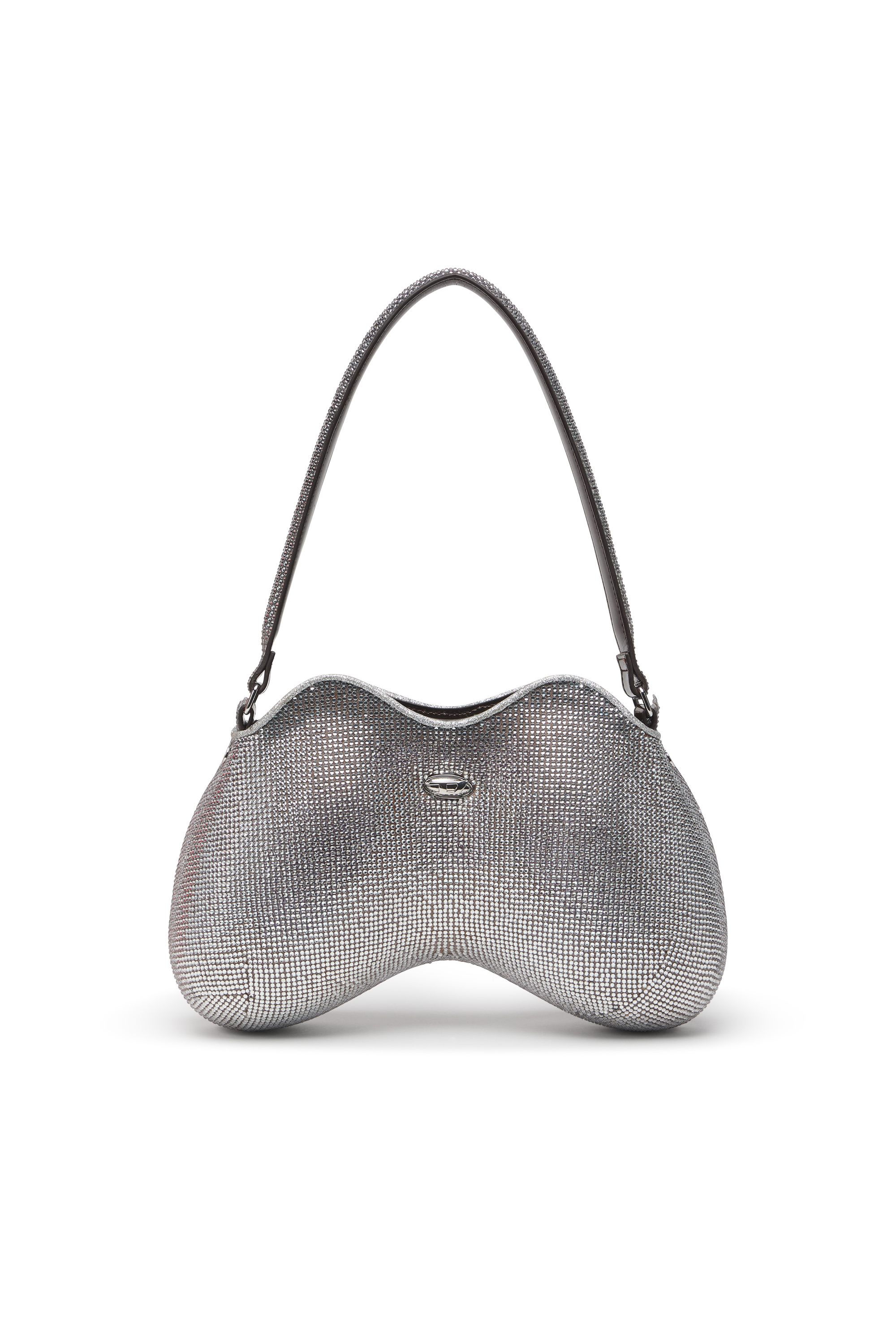 Diesel - DOUBLE-D SHOULDER, Borsa a spalla ricoperta di cristalli Donna in Argento - 1