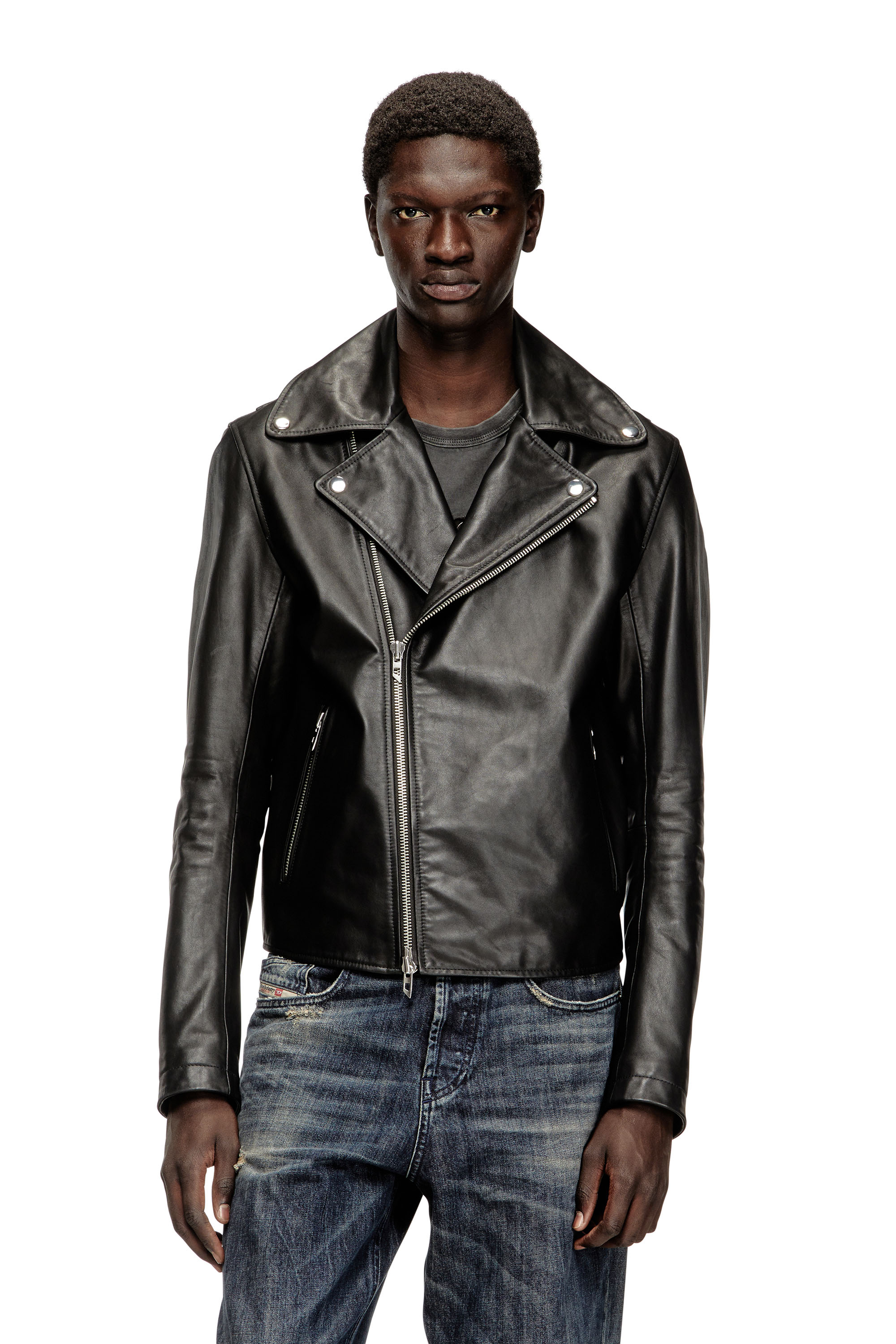 Diesel - L-EO-WRD, Giacca biker in pelle cerata Uomo in Nero - 3