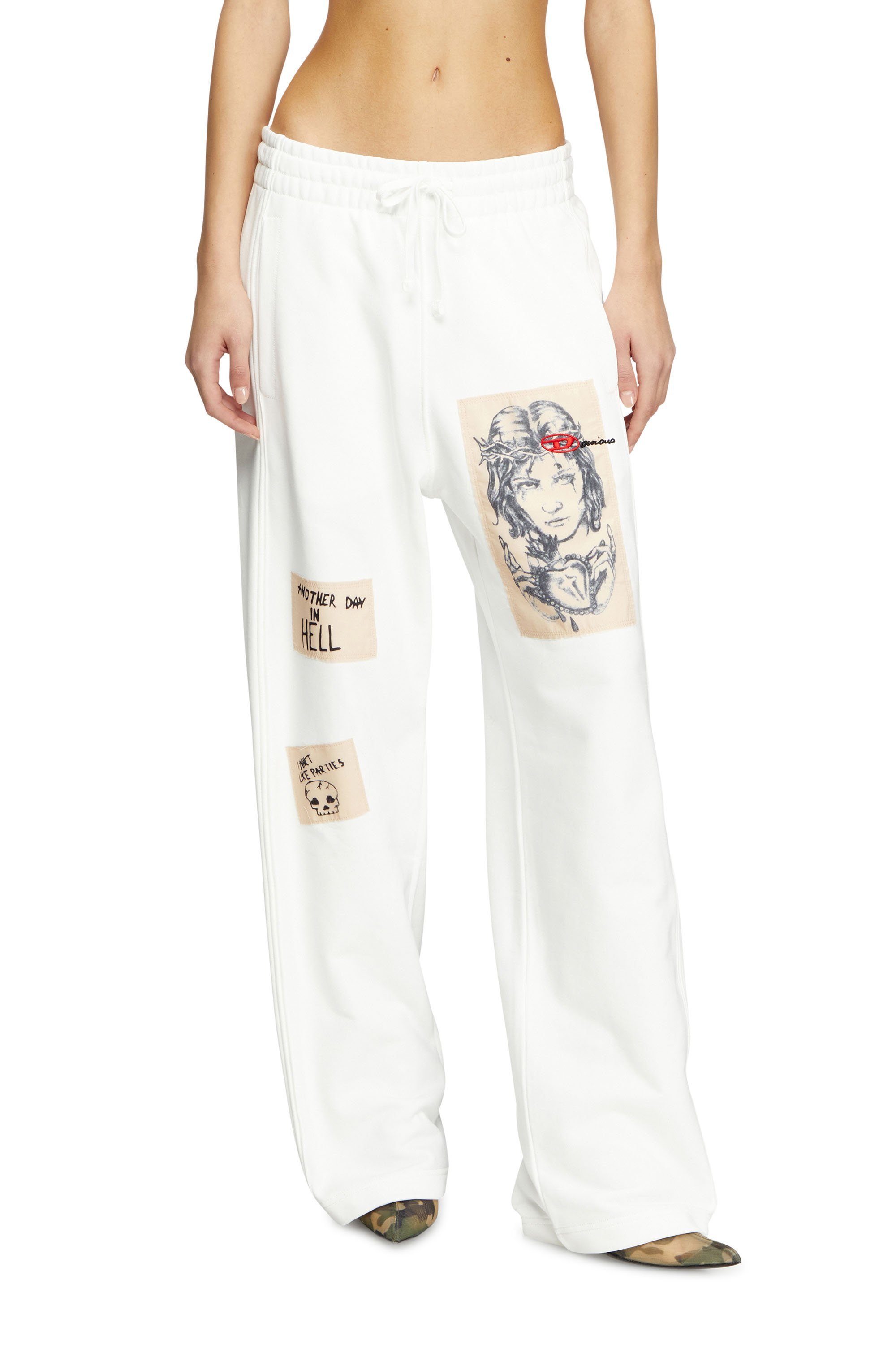 Diesel - P-MARTYANS-DD, Pantaloni tuta con patch tattoo Unisex in Bianco - 6