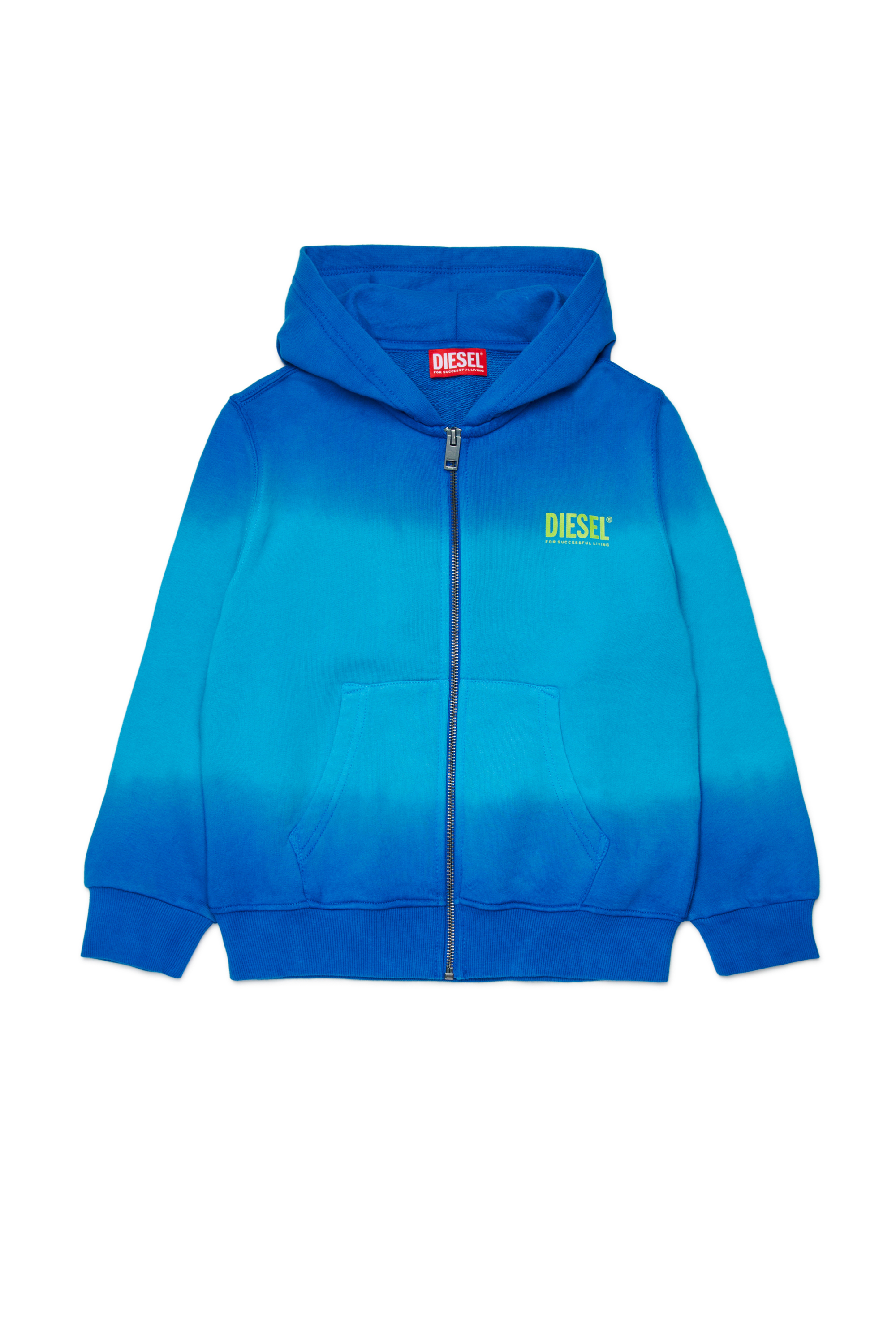 Diesel - SHADE OVER, Felpa con cappuccio sfumata con stampa del logo Uomo in Blu - 1