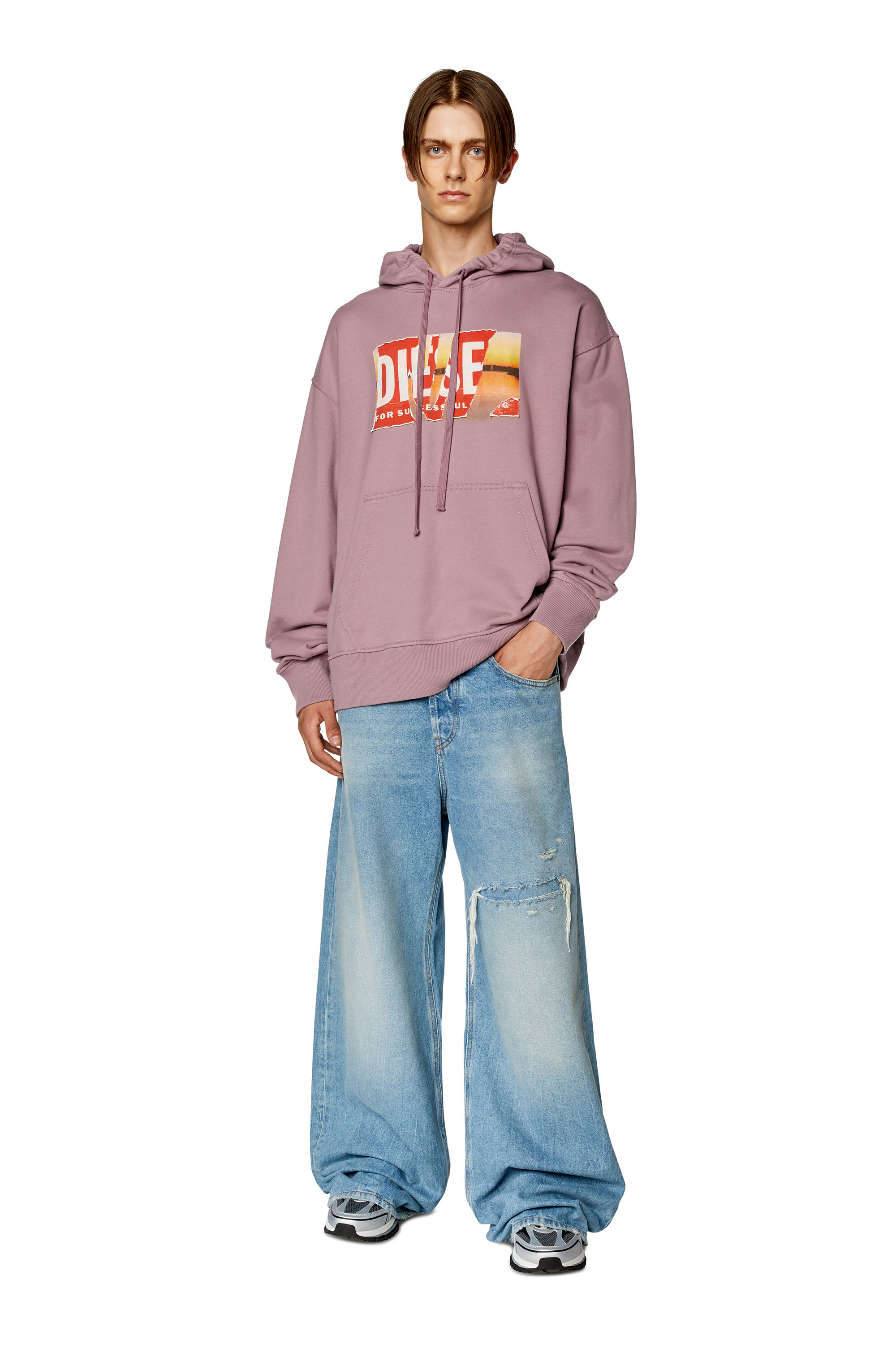 Diesel - S-MACS-HOOD-POFF-L1, Hoodie oversize con stampa peel-off Uomo in Viola - 1