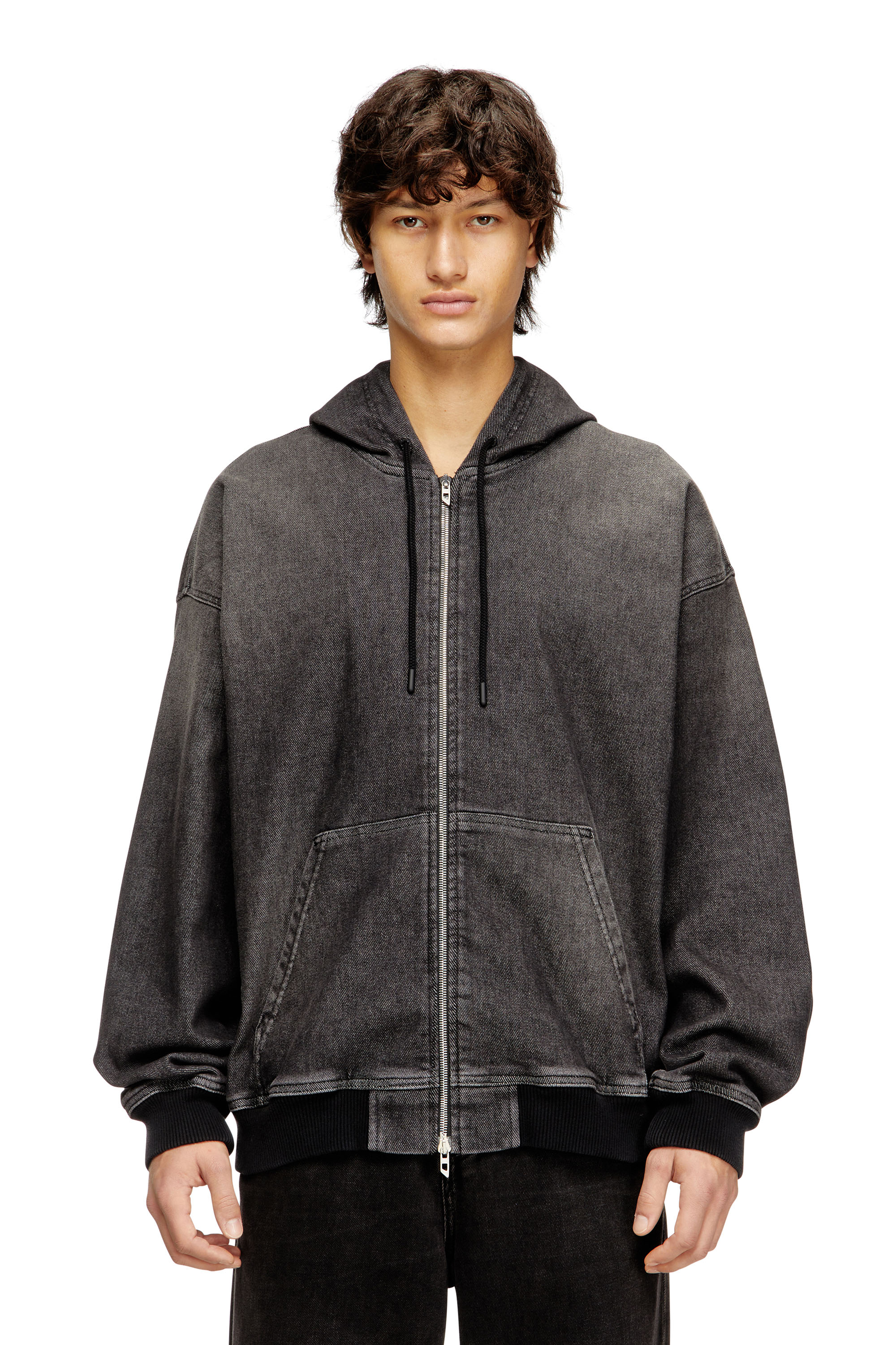 Diesel - D-GIRI-S TRACK, Hoodie con zip in Track Denim dirty Unisex in Nero - 3