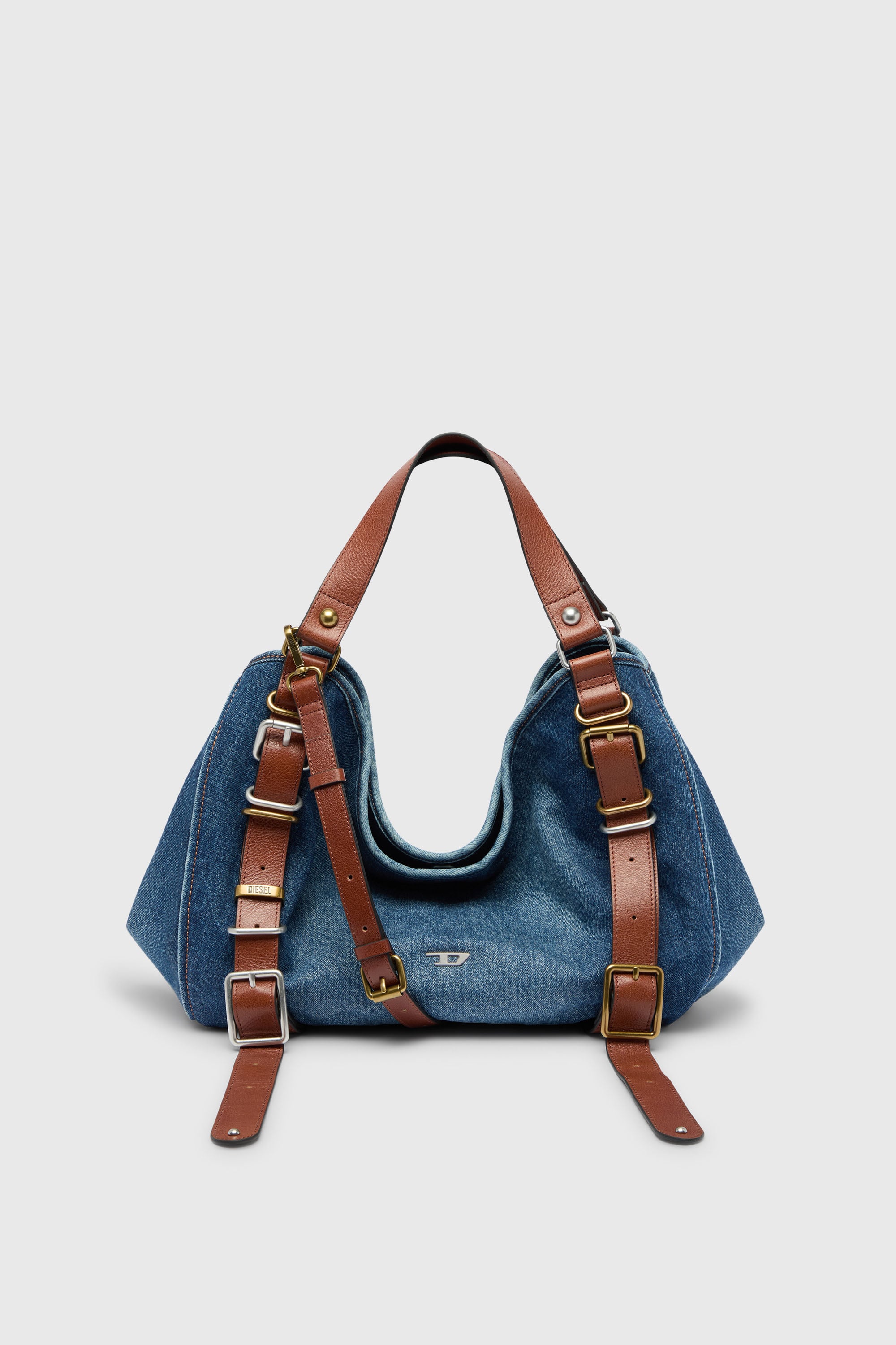Diesel - D-ONE TOPHANDLE M, D-One-Borsa media a mano in denim e pelle Donna in Blu - 1