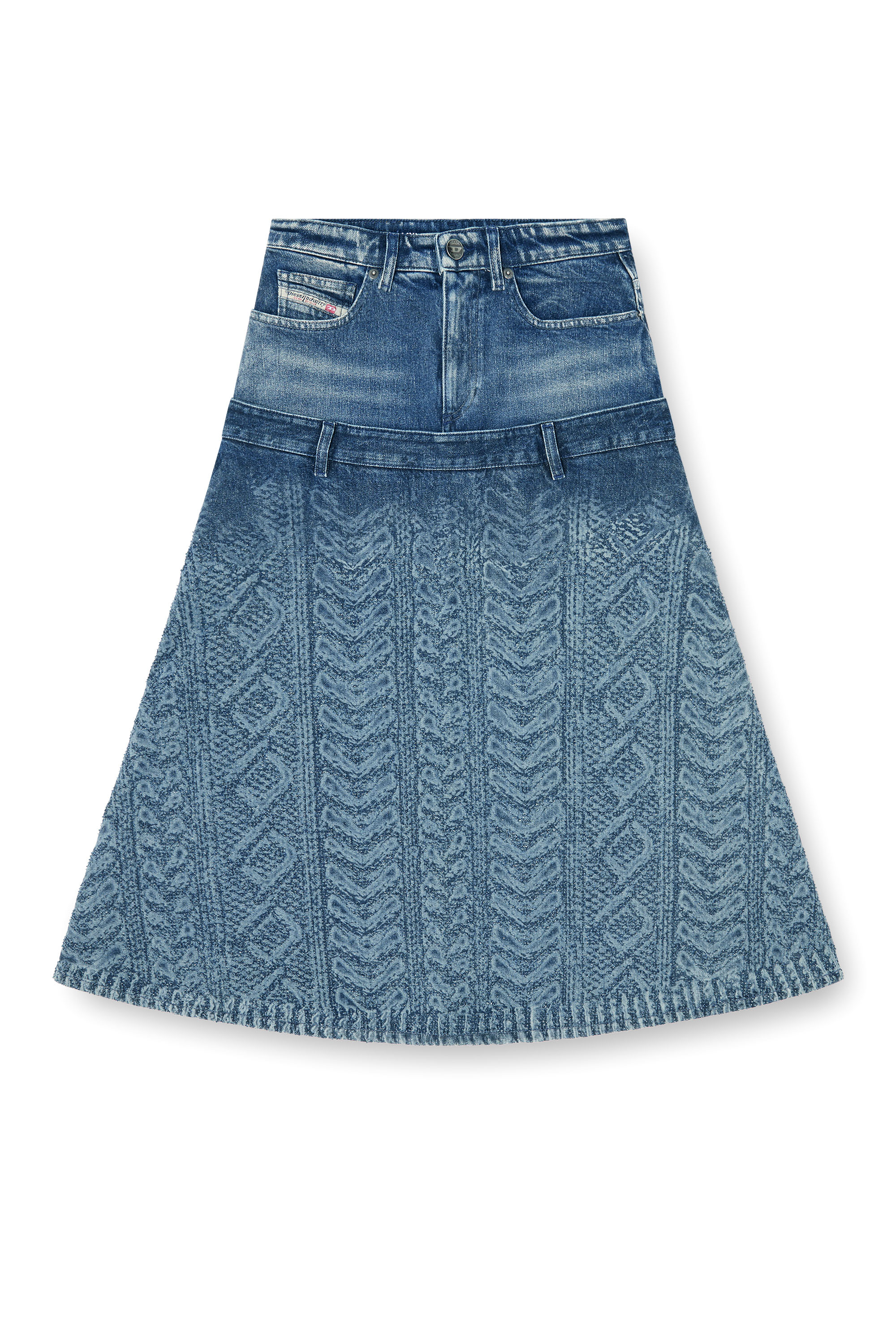 Diesel - DE-VORYA-S1, Gonna midi in denim effetto maglia a trecce Donna in Blu - 2
