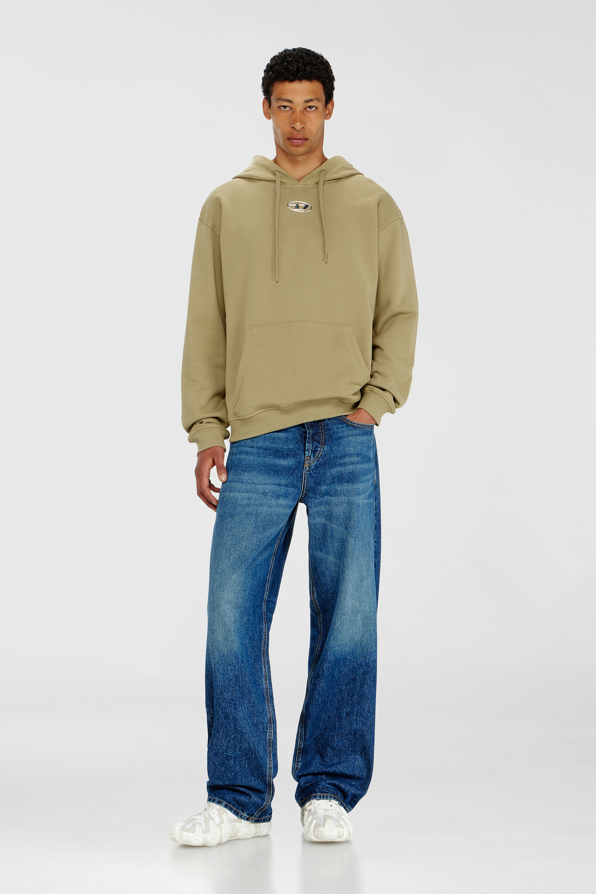 Diesel - S-NORM-HOOD-IOD, Felpa di cotone con Oval D metallico Uomo in Verde - 2