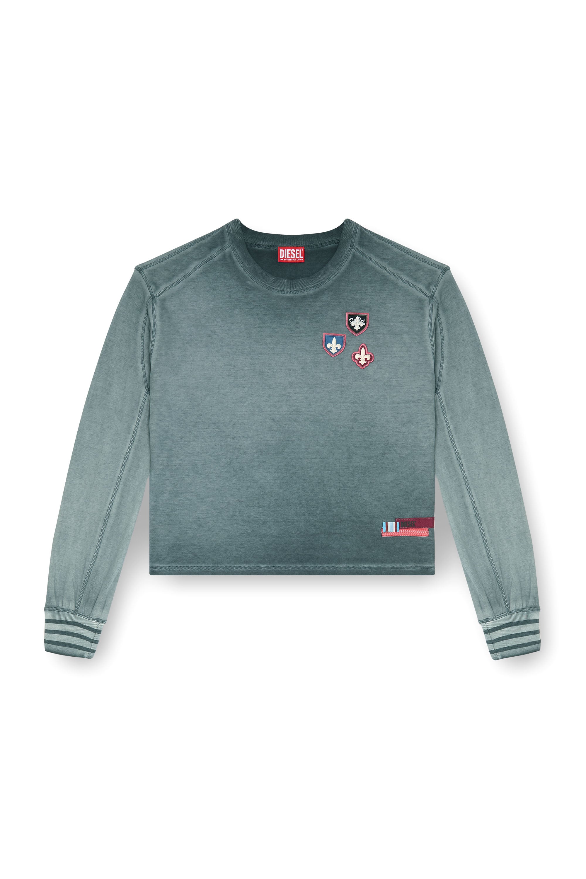 Diesel - T-BAWYE-LS, T-shirt con patch e inserti microwaffle Donna in Blu - 3