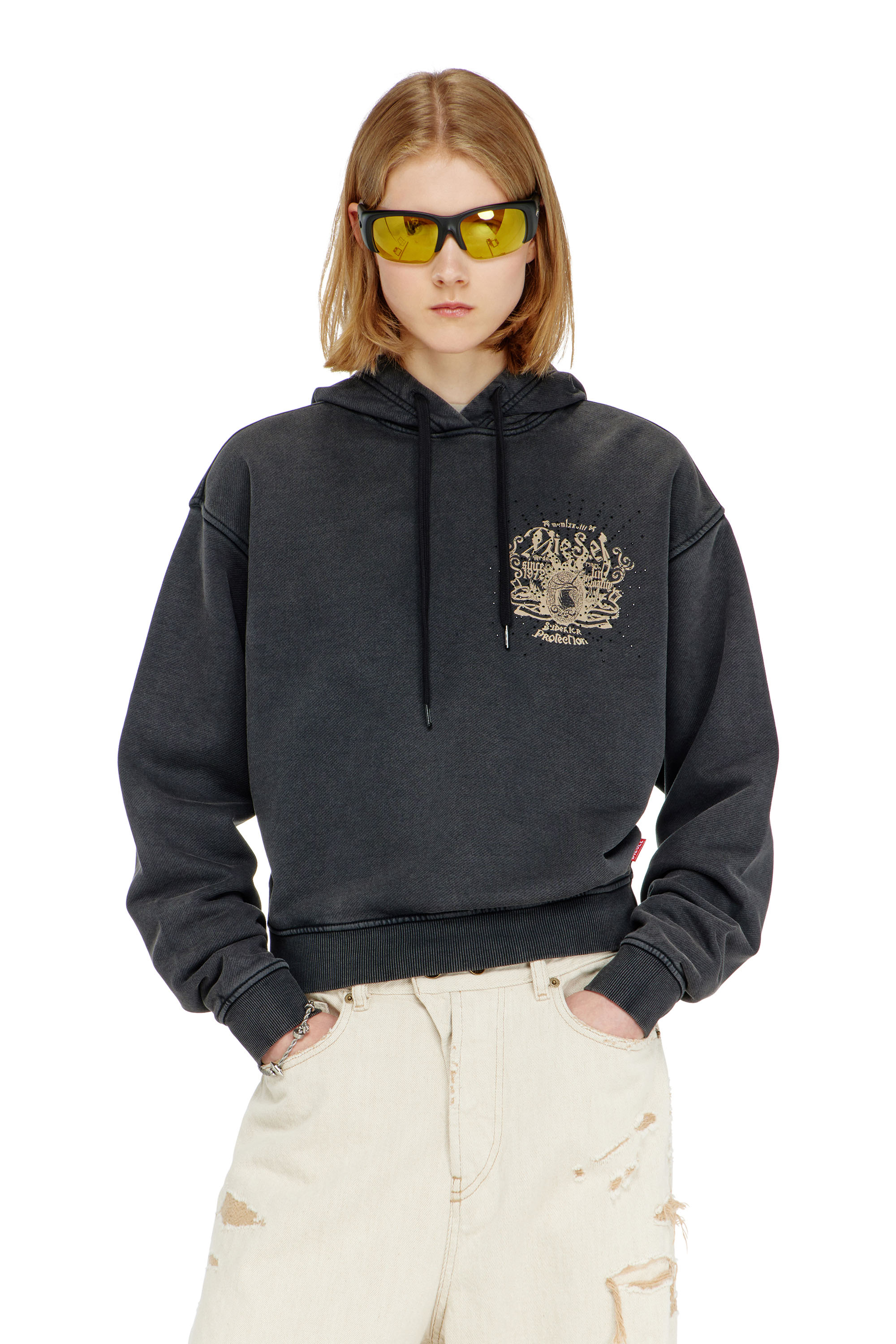 Diesel - F-PHOENY, Woman's Hoodie with prints and rhinestone studs in null - 1