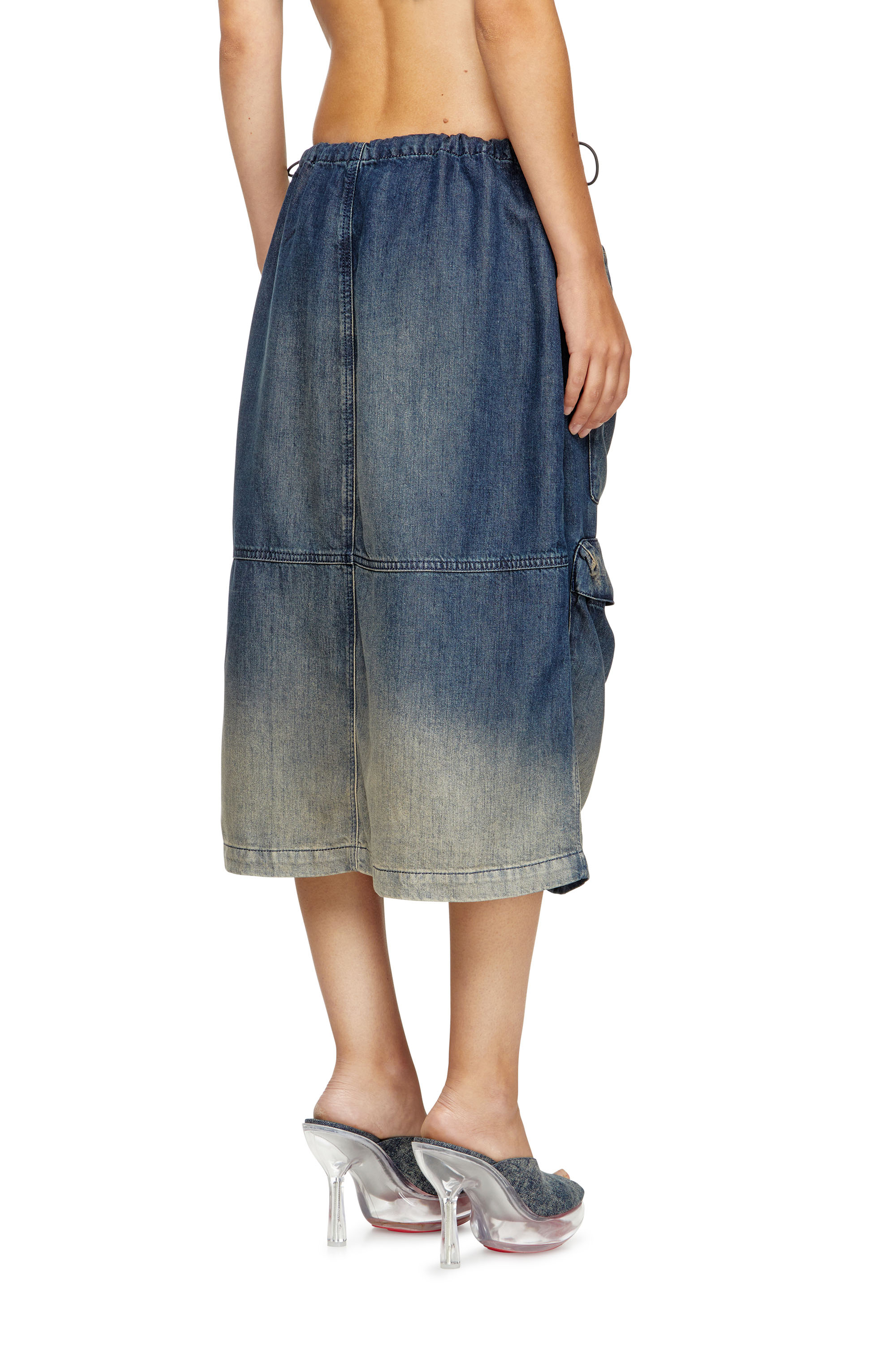Diesel - DE-MEGI-S, Gonna midi in denim fluido dégradé Donna in Blu - 4