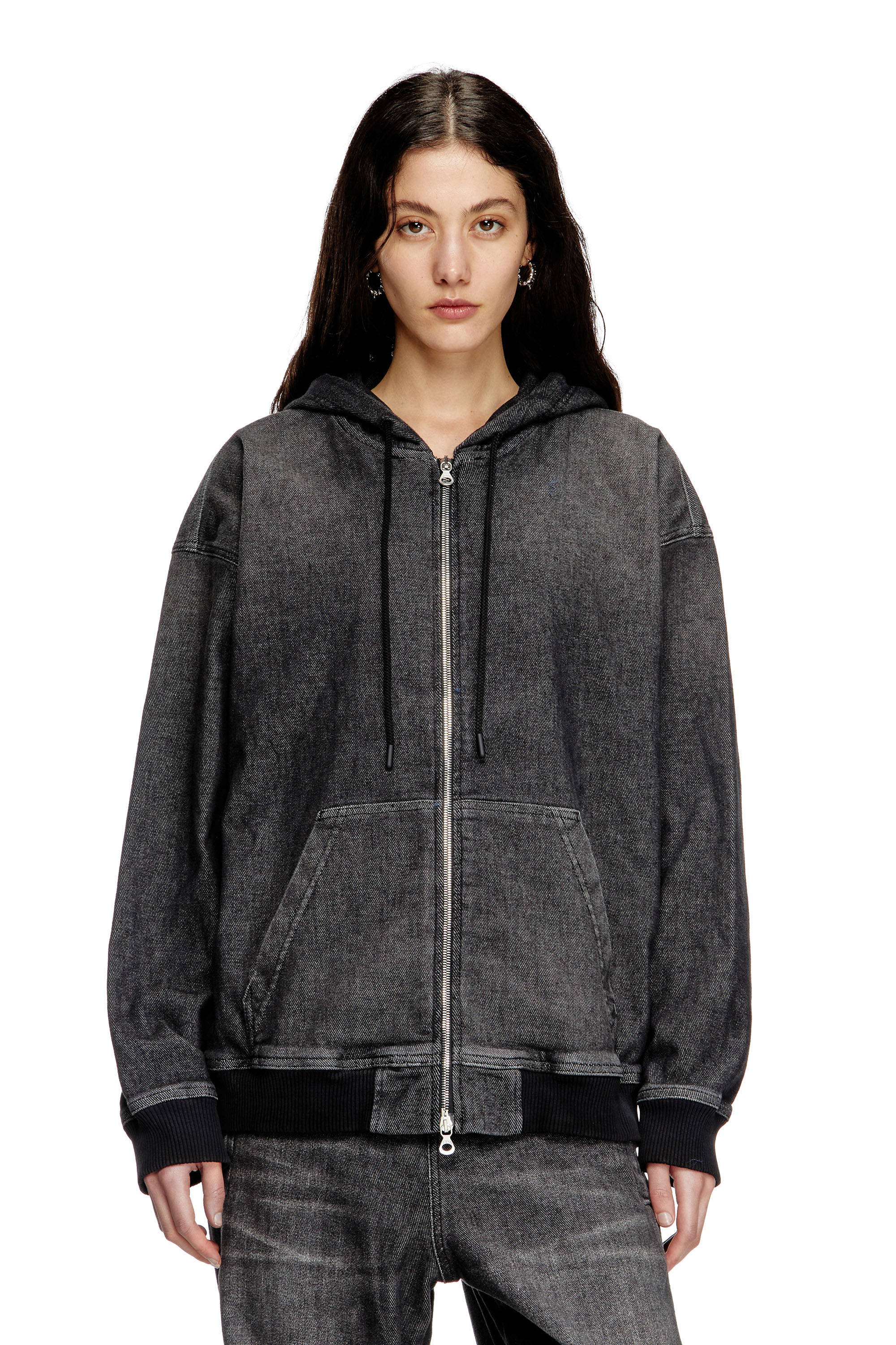 Diesel - D-GIRI-S TRACK, Hoodie con zip in Track Denim dirty Unisex in Nero - 1