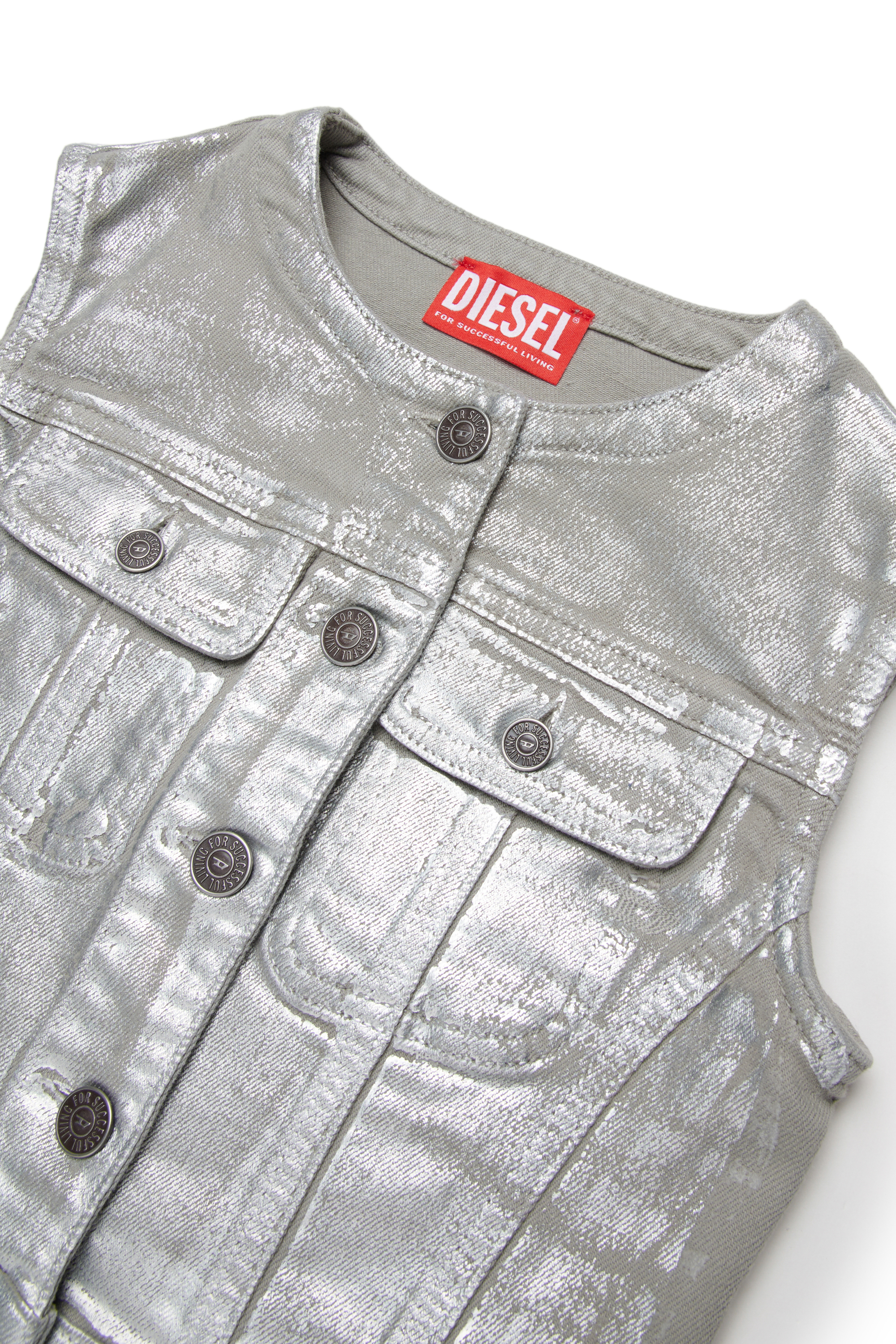 Diesel - JSLIMMY-SM-SP-J, Gilet in denim effetto metallizzato Donna in Argento - 3