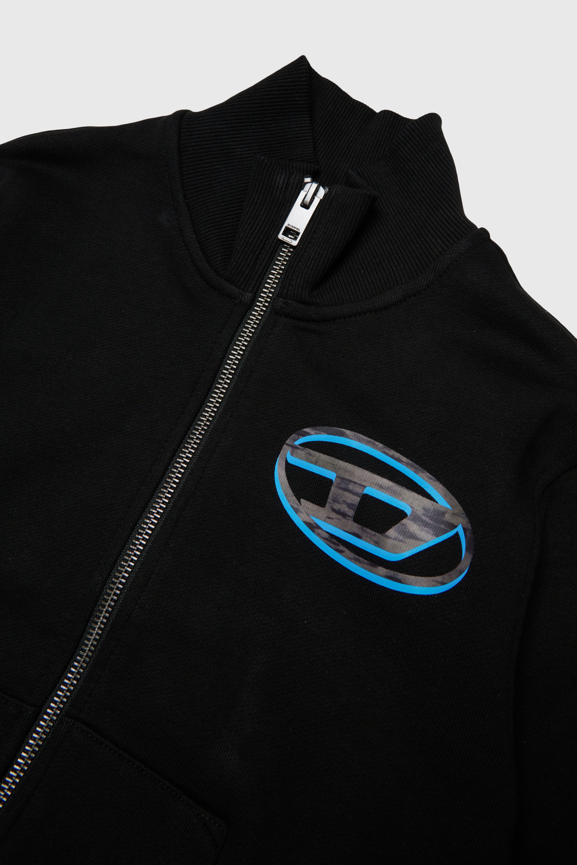 Diesel - SVELLYZIP OVER, Felpa con zip e stampa Oval D bicolore Uomo in Nero - 3