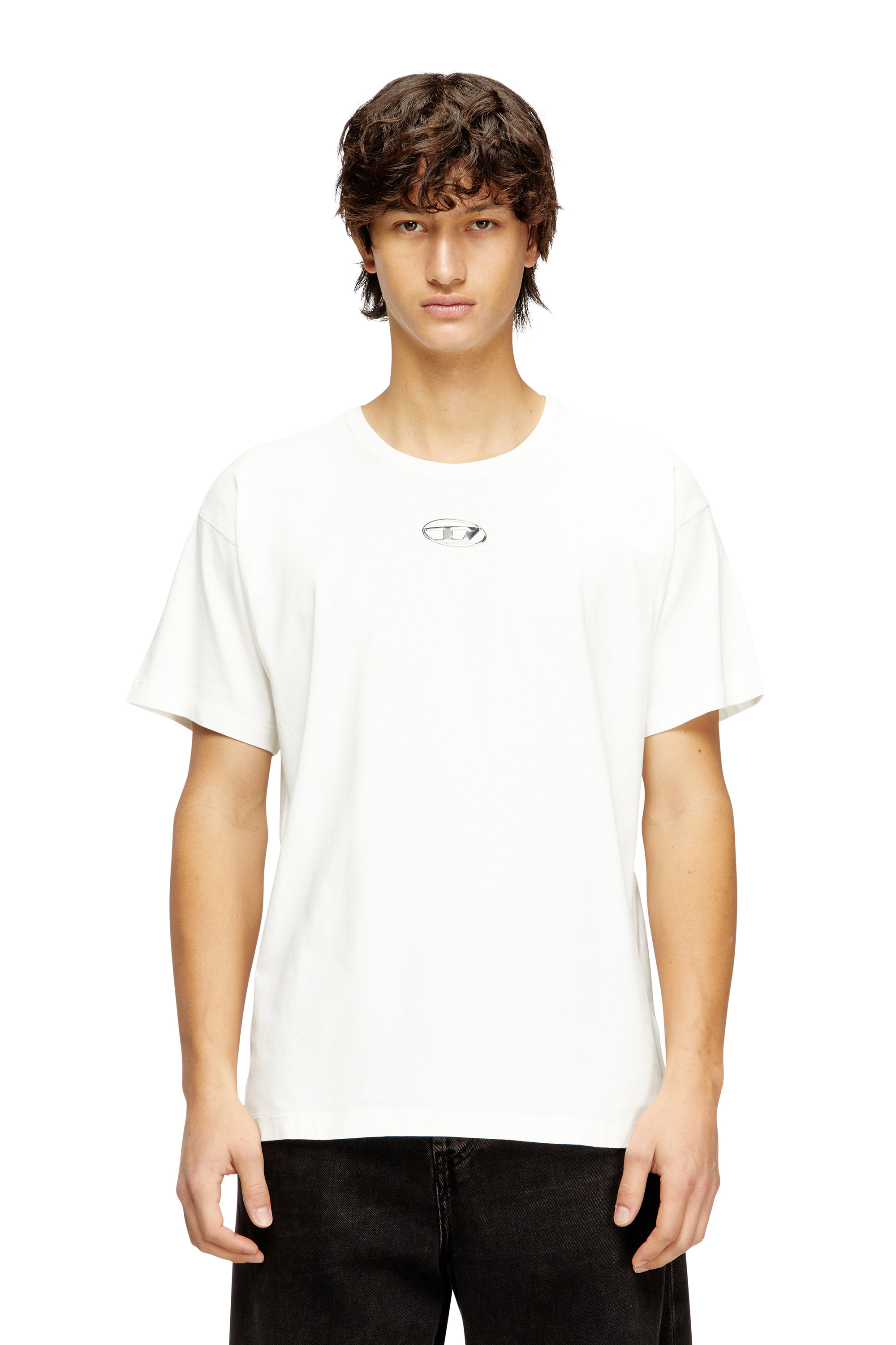 Diesel - T-NORM-IOD, T-shirt in cotone leggero con logo Oval D metallizzato Uomo in Bianco - 3