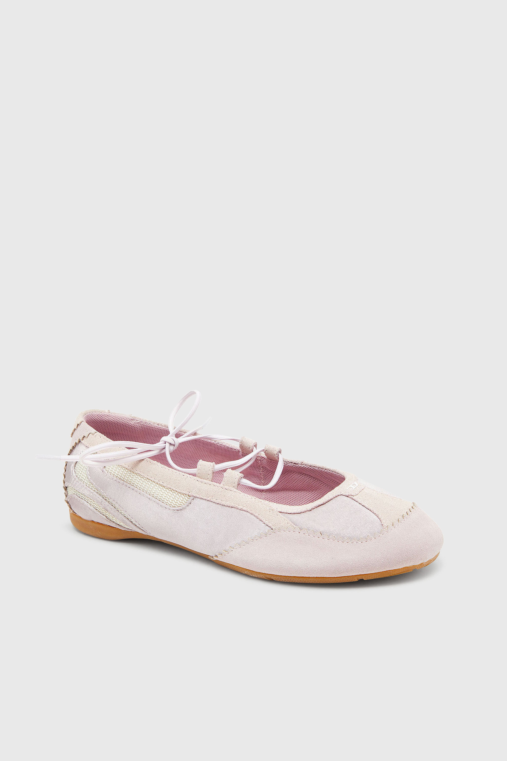 Diesel - D-MILE BALLERINA LACE UP II W, Woman's D-Mile - Lace-up ballerina flats in leather and mesh in Pink - 6