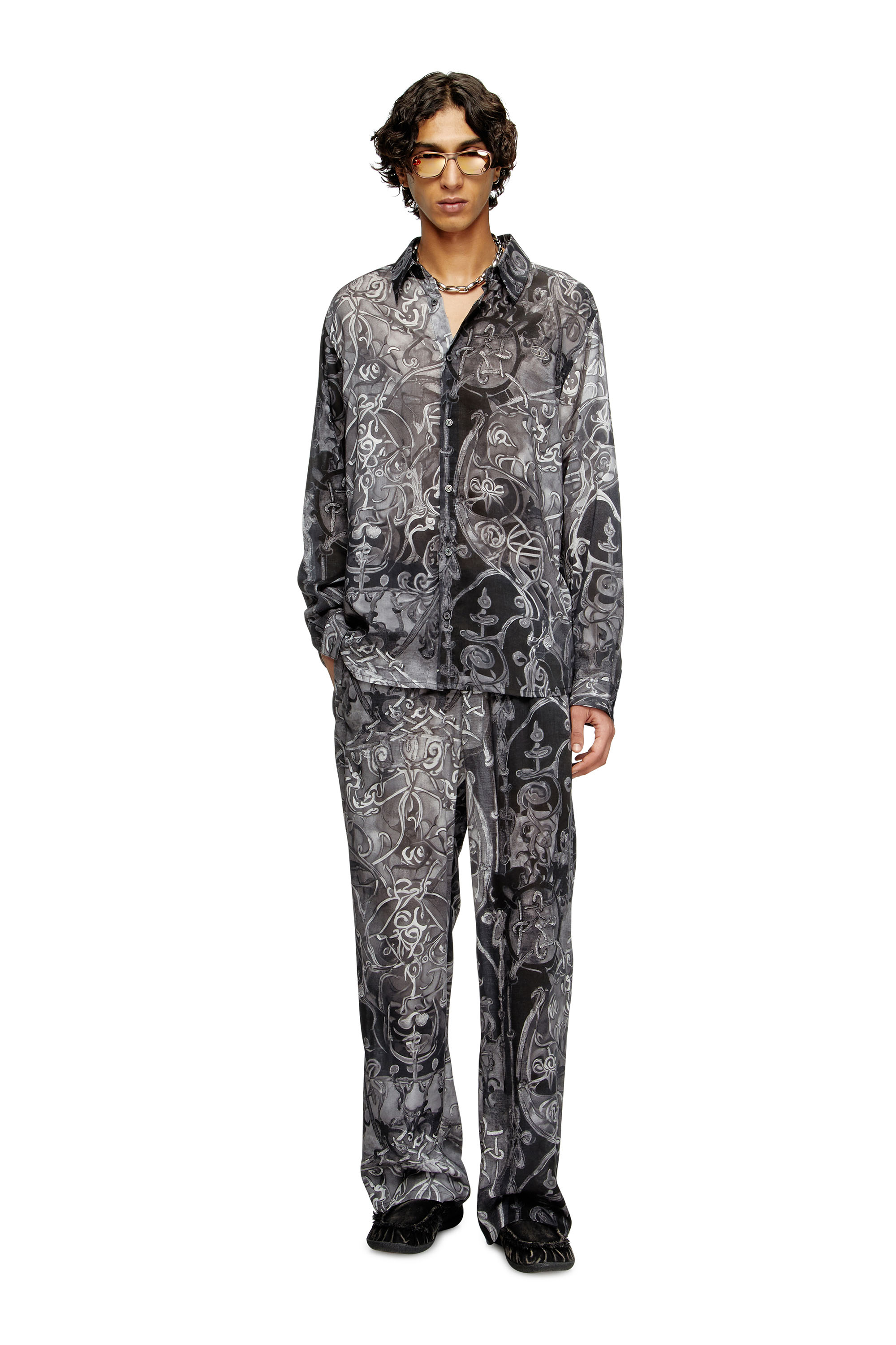 Diesel - S-SIMPLY-B-AJFW, Camicia TENCEL™ con stampa medievale Uomo in Nero - 2