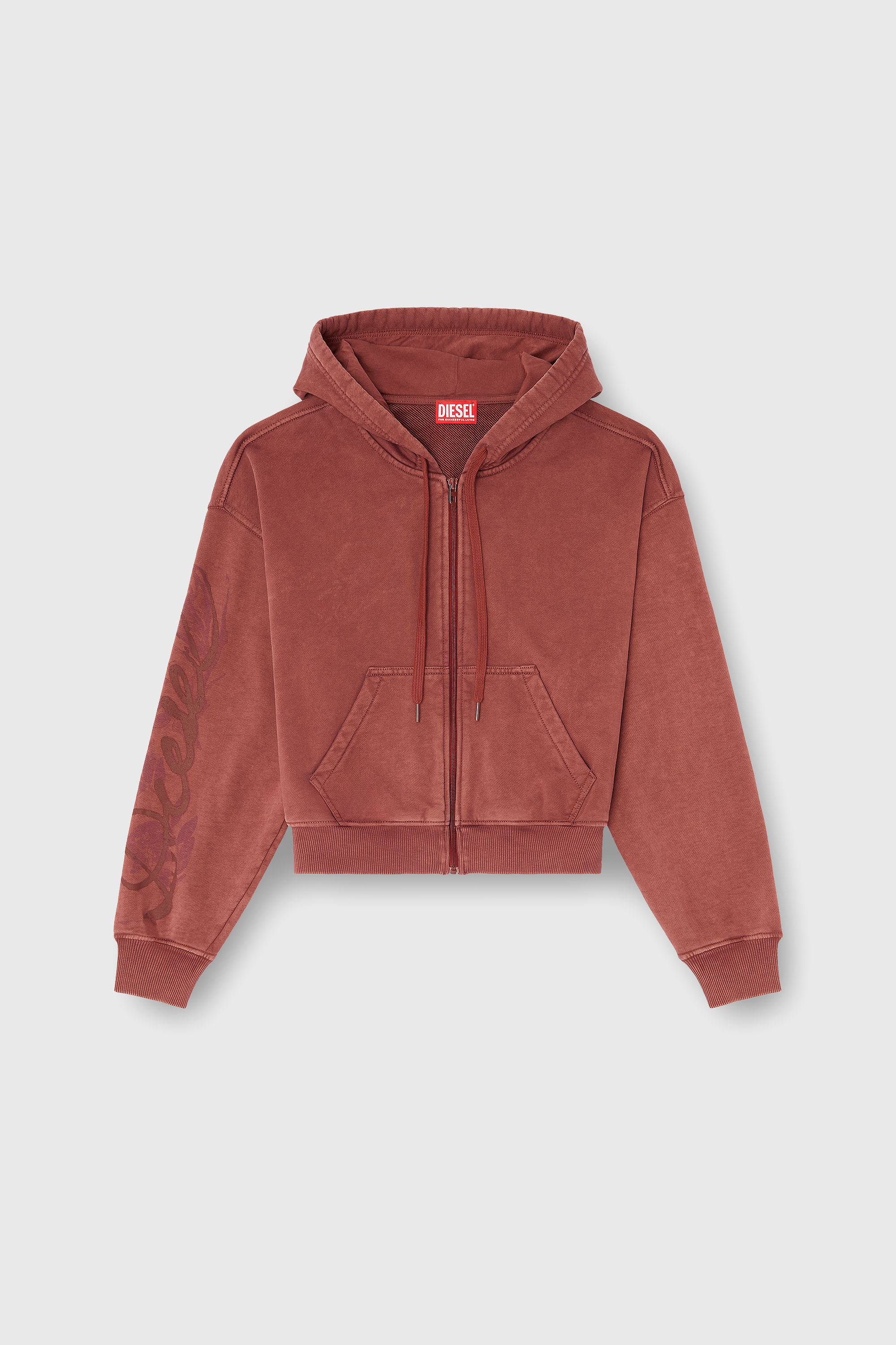 Diesel - F-ELYCY, Woman's Zip-up hoodie with puff-print floral logo in Brown - 2