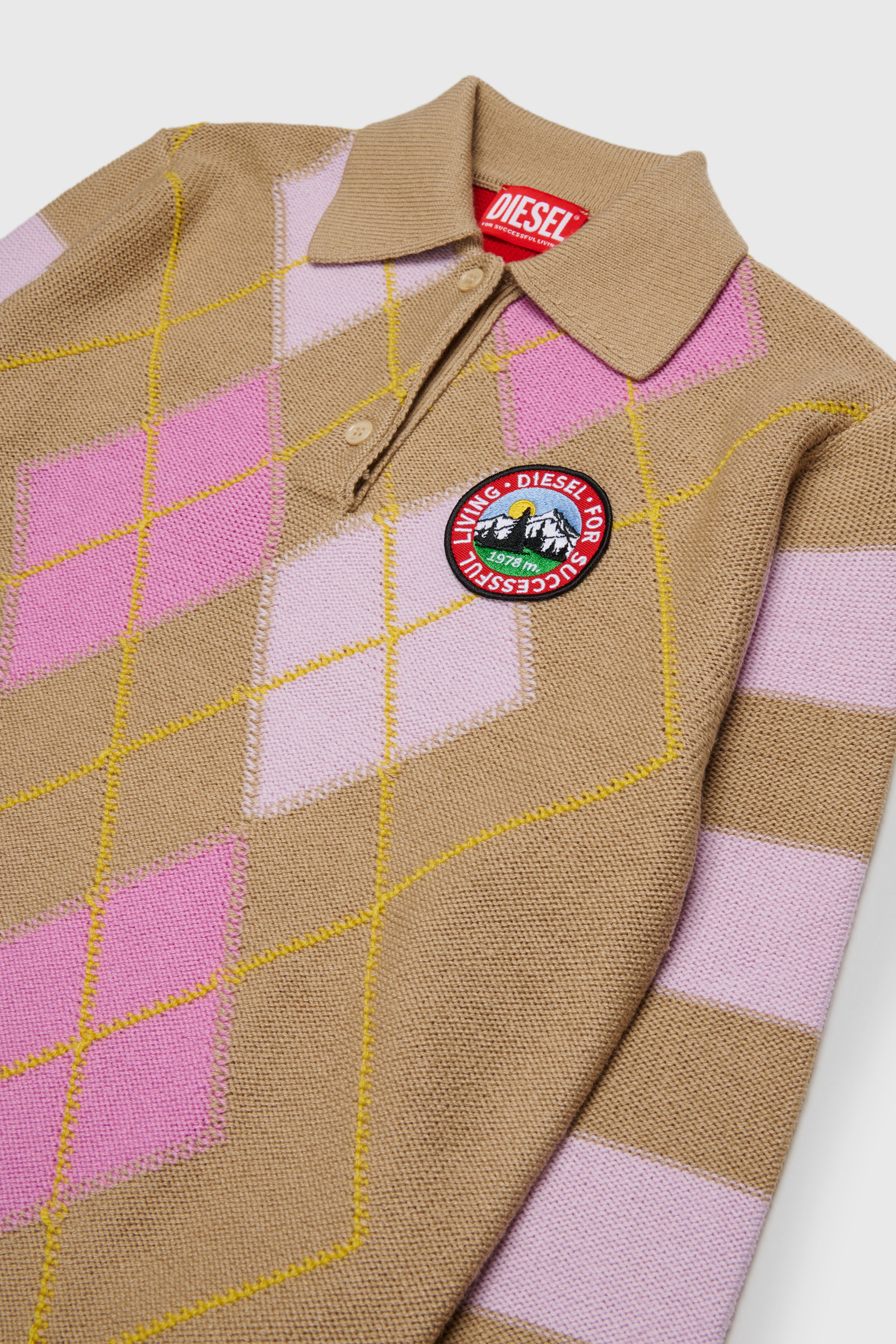 Diesel - KROMBY OVER, Maglia polo in misto lana con motivo argyle Unisex in Marrone - 3
