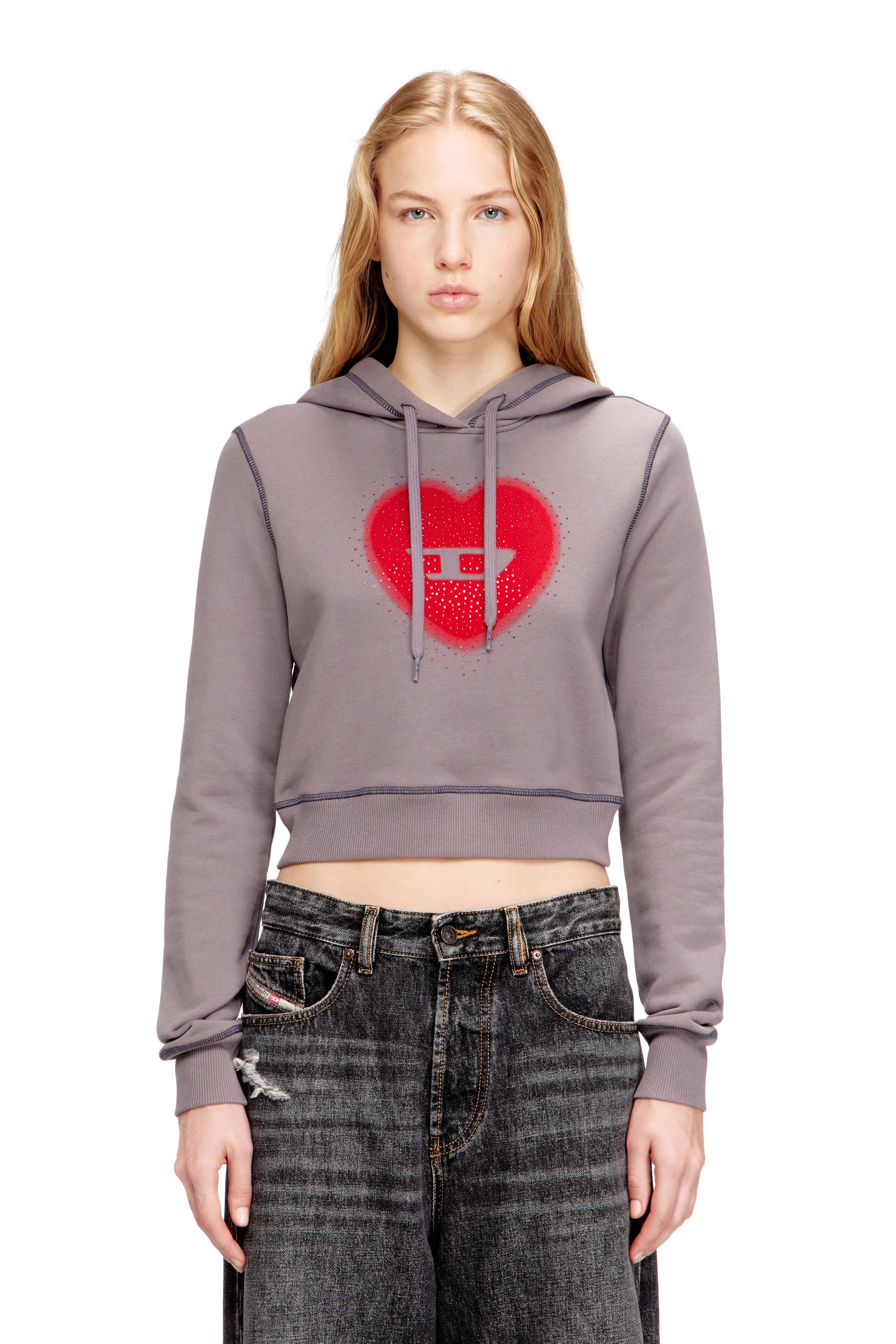 Diesel - F-SLIMMY-HOOD-S5, Felpa con stampa a cuore e borchie Donna in ToBeDefined - 1