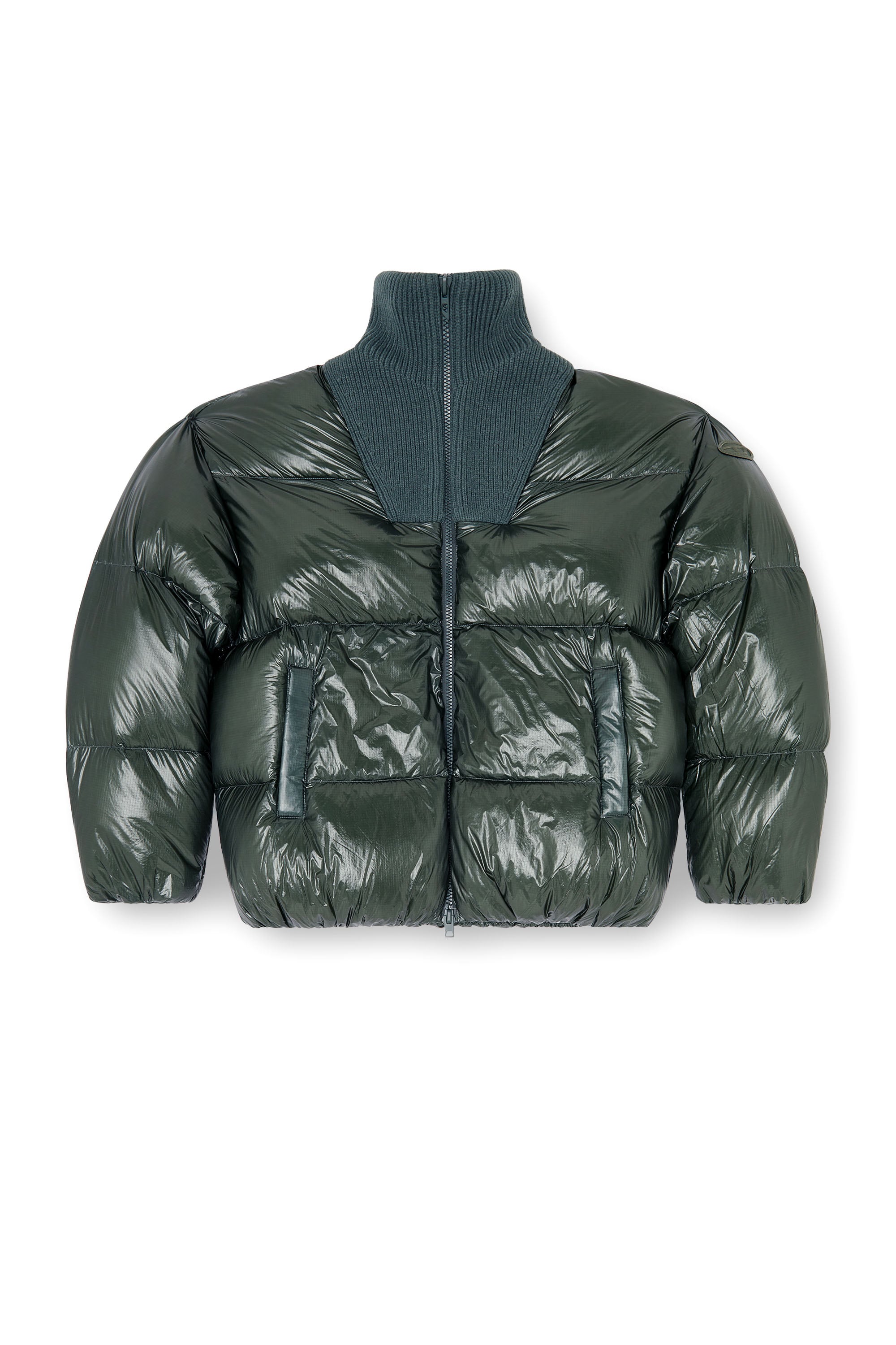 Diesel - W-RIBB, Piumino in ripstop con collo a costine Uomo in Verde - 3