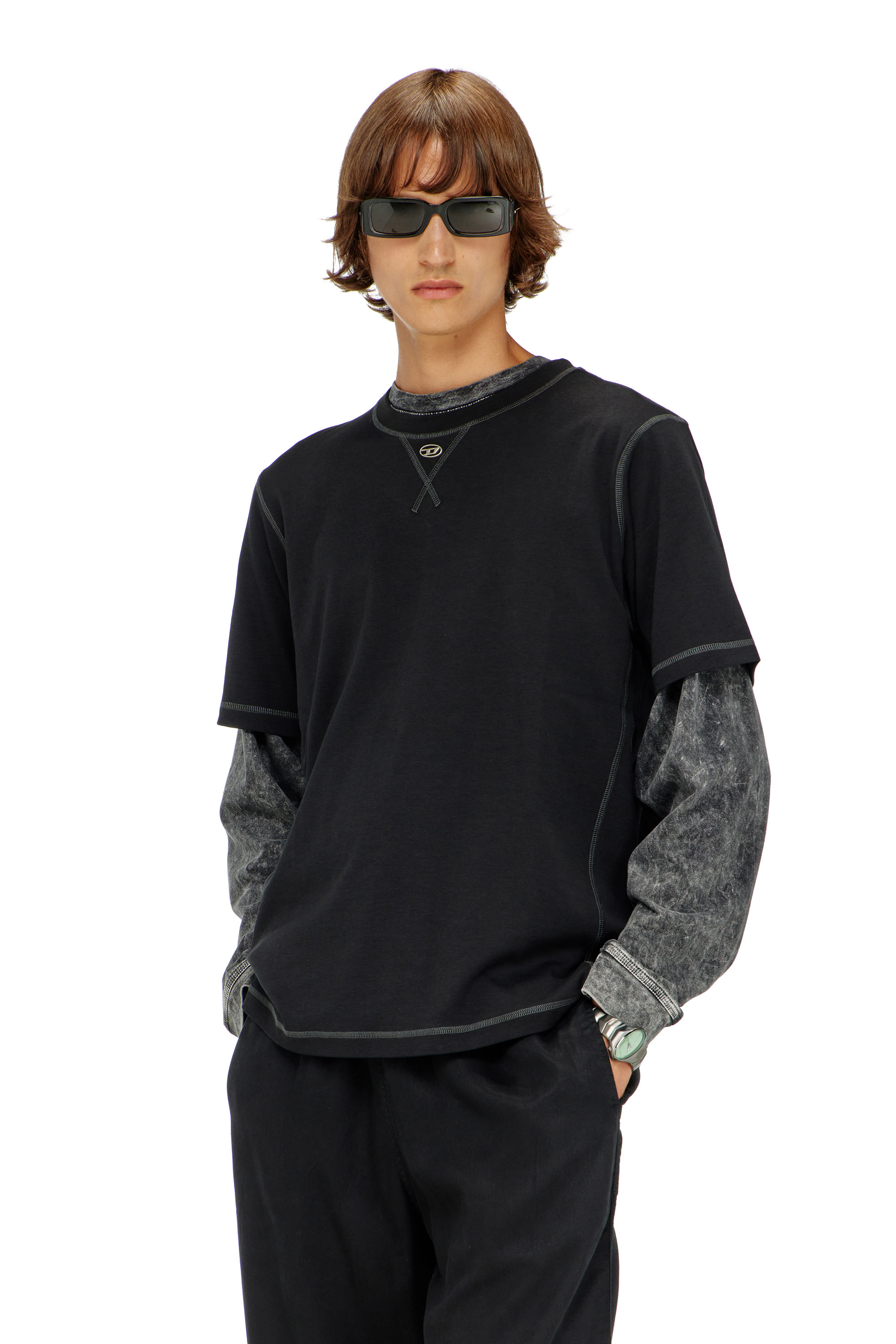 Diesel - T-MADJUST-TR, T-shirt regular con girocollo e Oval D Uomo in Grigio - 3