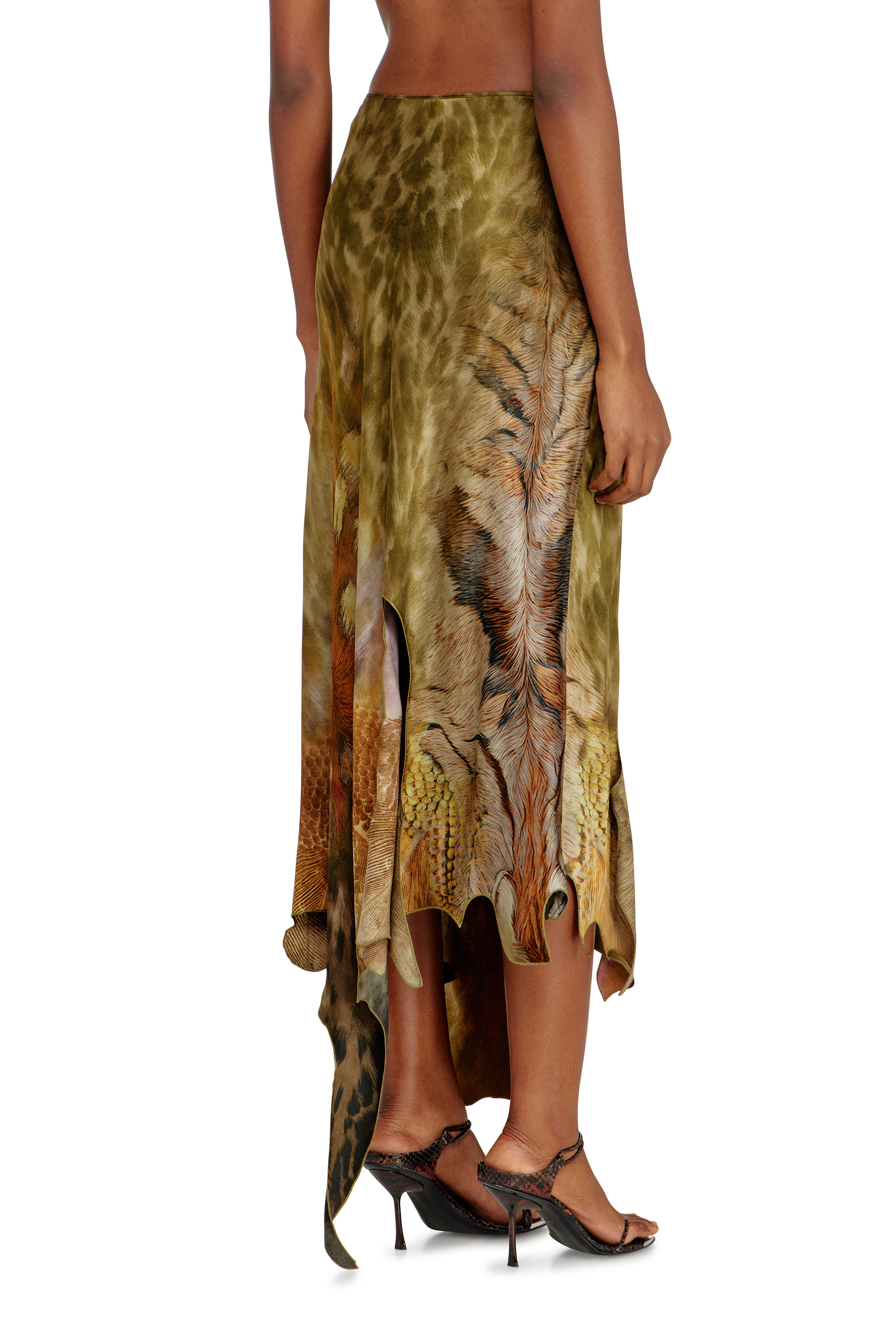 Diesel - O-TORN, Gonna lunga asimmetrica in raso stampato Donna in ToBeDefined - 4