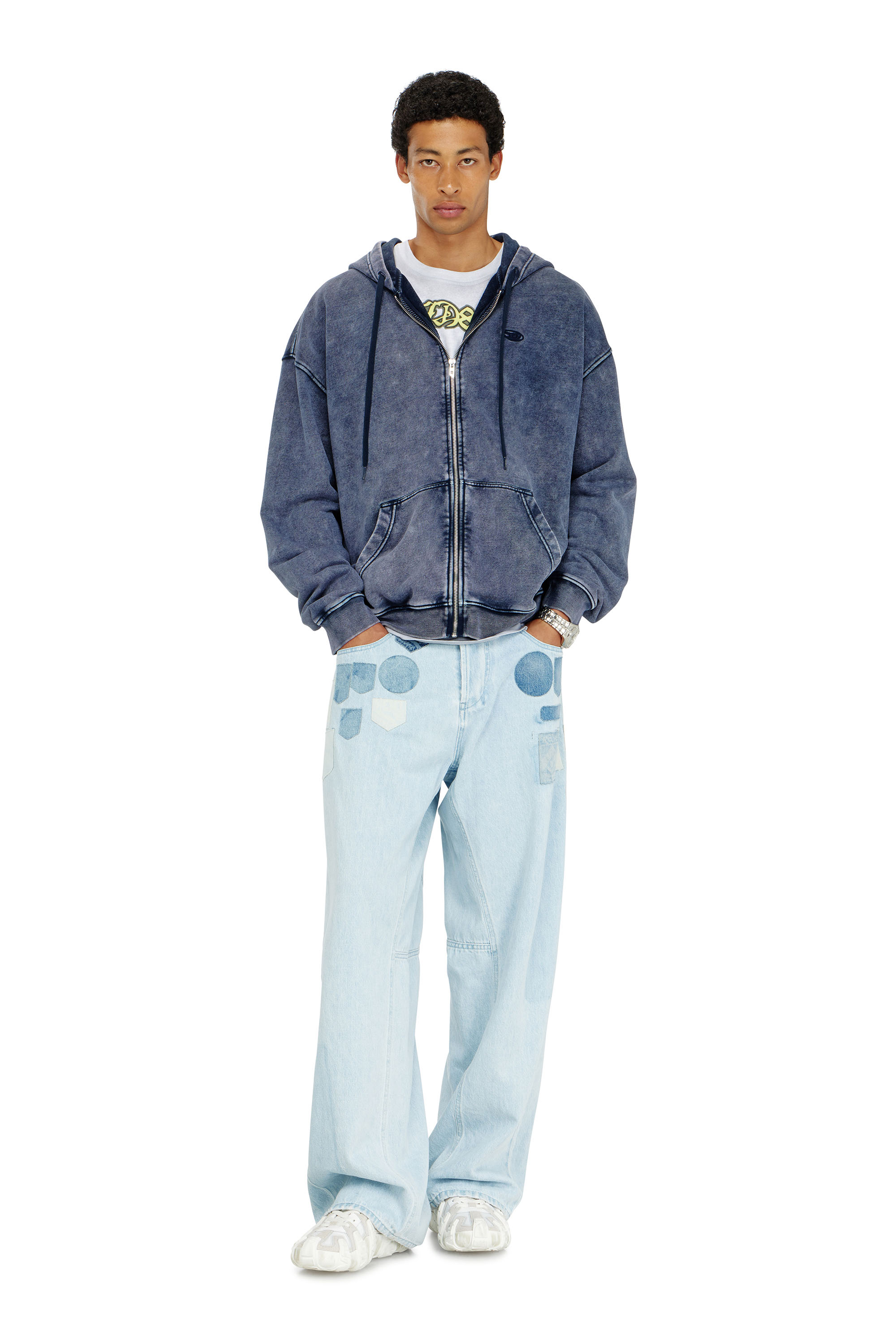 Diesel - S-BOXT-HOOD-ZIP-DEN, Felpa con cappuccio e zip in pile di cotone trattato Uomo in Blu - 1