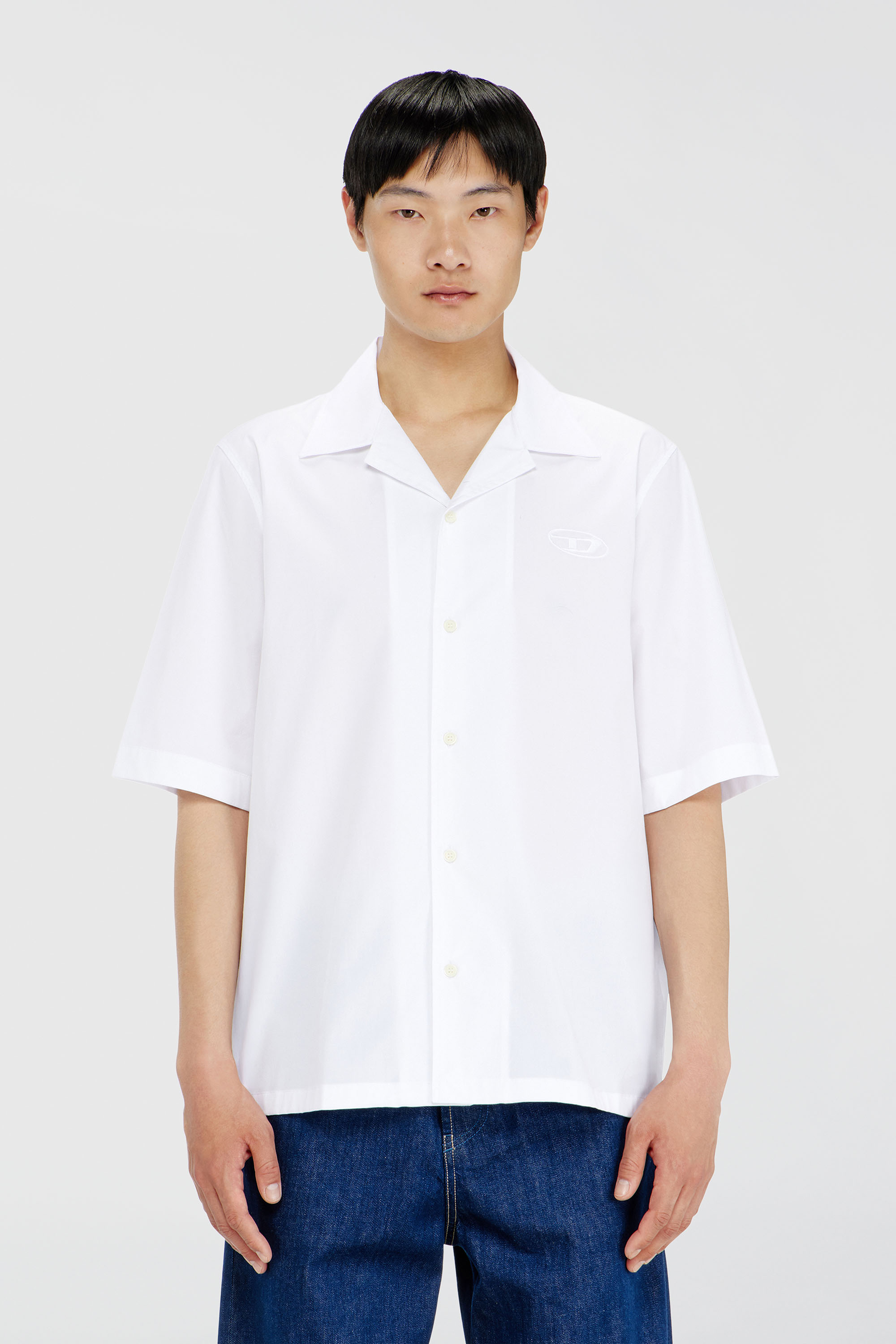 Diesel - S-MAC-GSBH, Camicia in popeline elasticizzato con ricamo Oval D Uomo in Bianco - 3