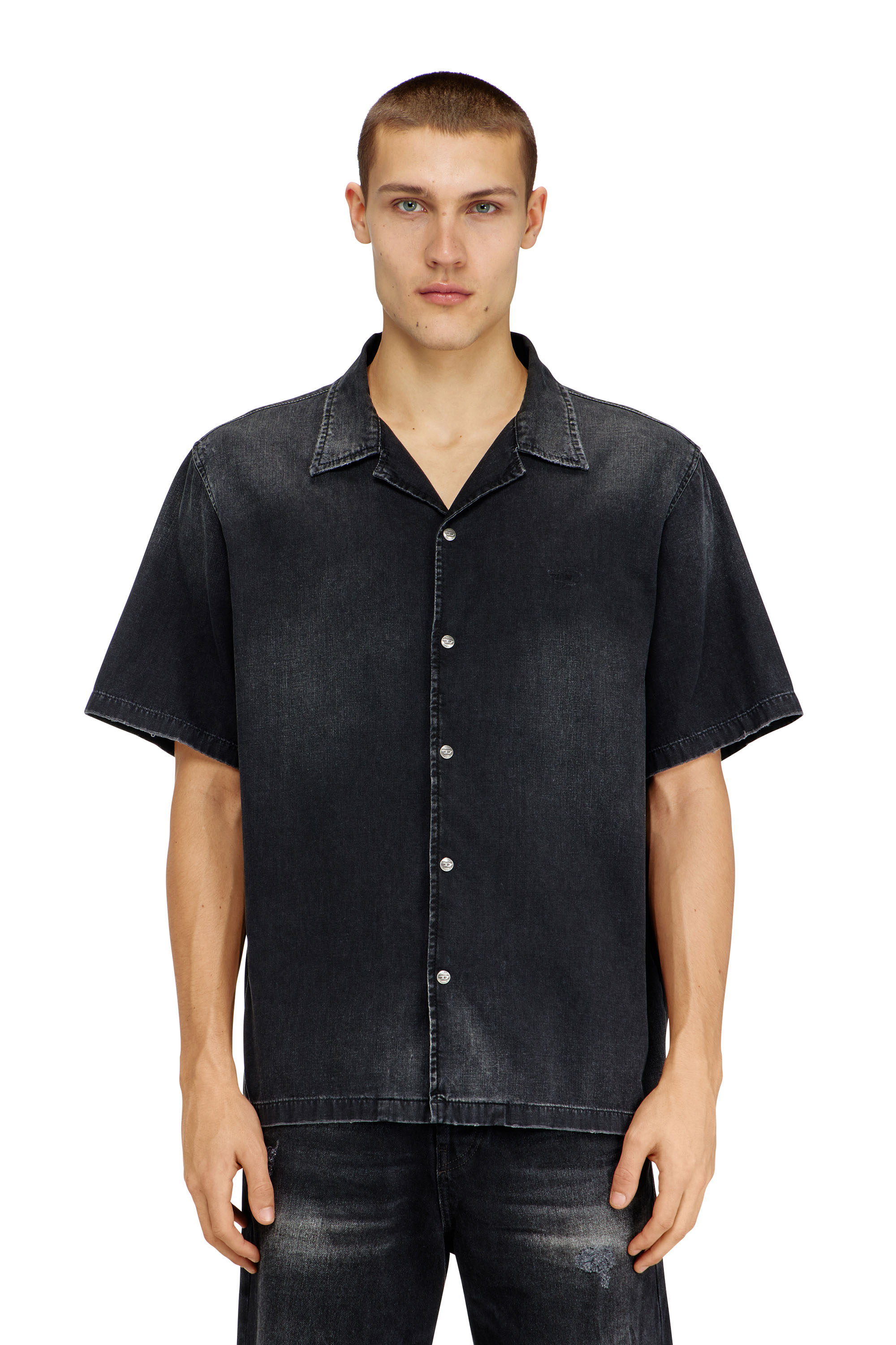 Diesel - D-NABIL-D, Camicia in denim a maniche corte Uomo in Nero - 1