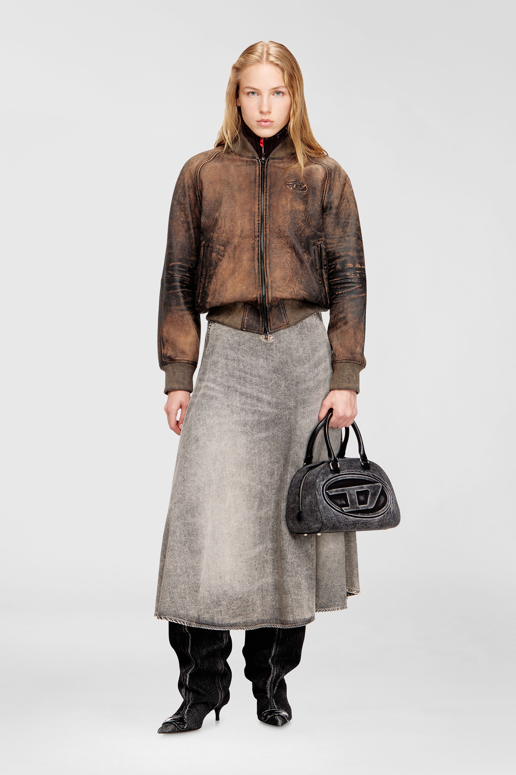 Diesel - 1DR DOME TOP HANDLE, 1DR Dome-Borsa bowling in denim washed Donna in Grigio - 2