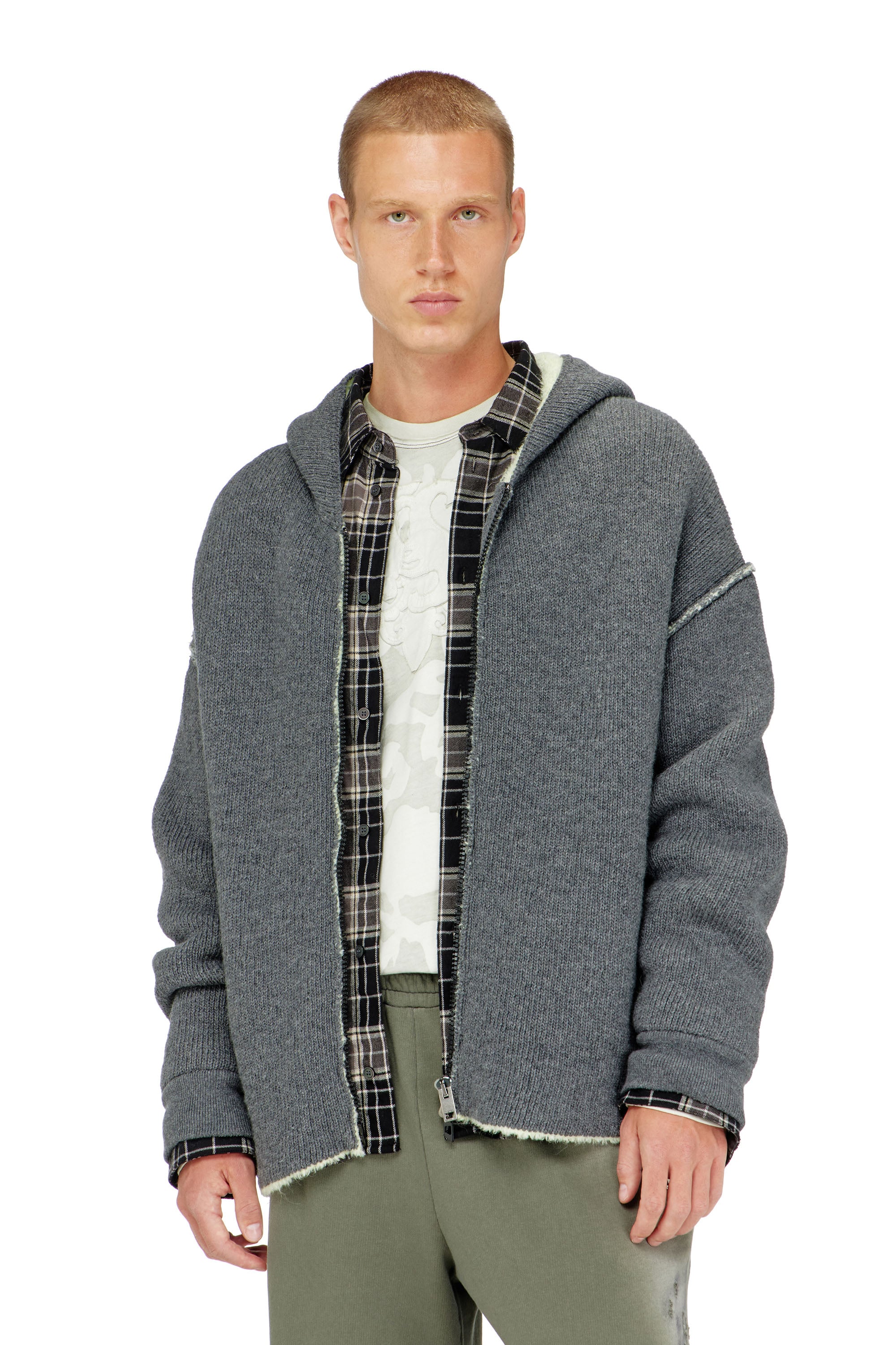 Diesel - K-BOUBBY, Hoodie con zip in maglia a doppia texture Uomo in ToBeDefined - 1