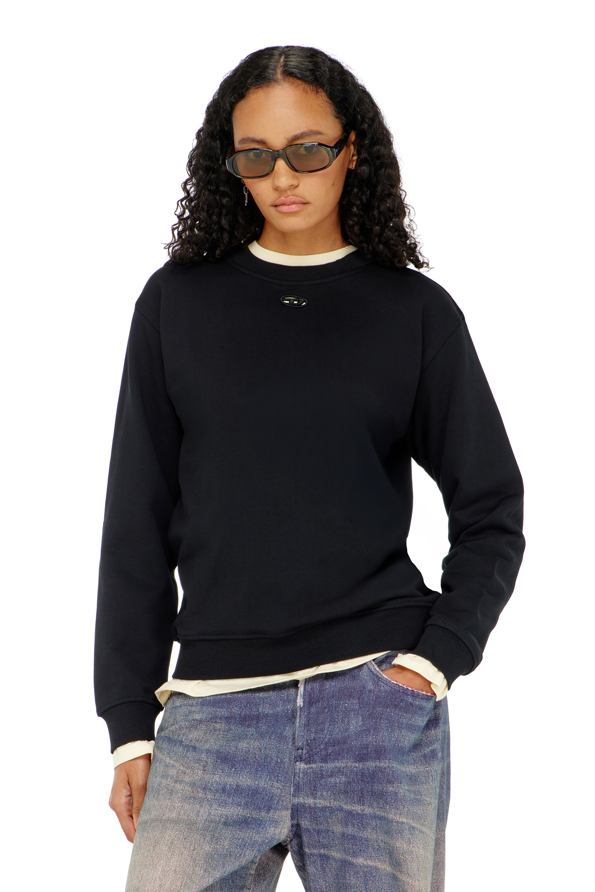 Diesel - F-NORMY-OD, Felpa in cotone con ricamo Oval D Donna in Nero - 3