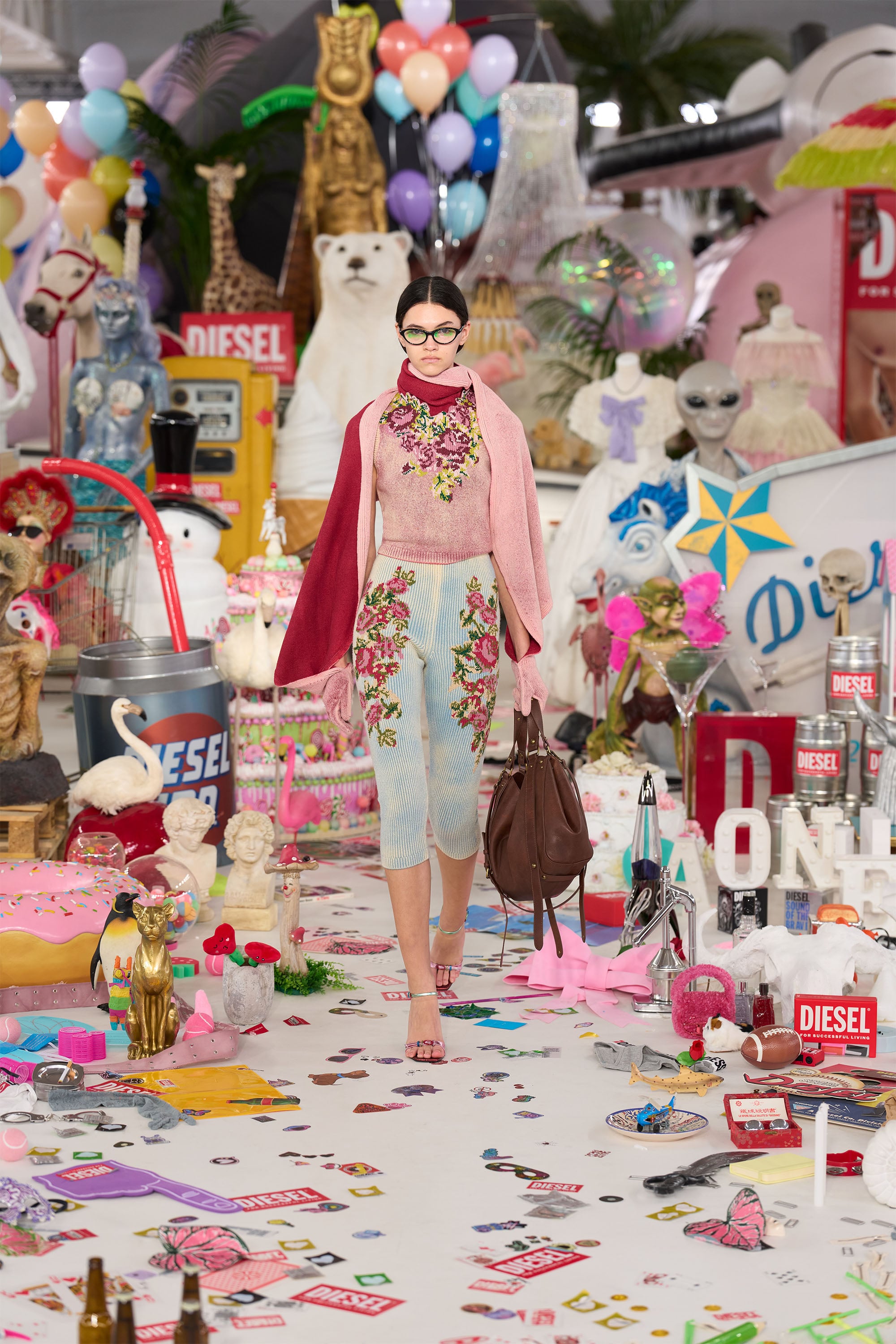 Diesel - K-EVIN, Guanto-sciarpa ibrido in lana bicolore Unisex in Rosa - 2