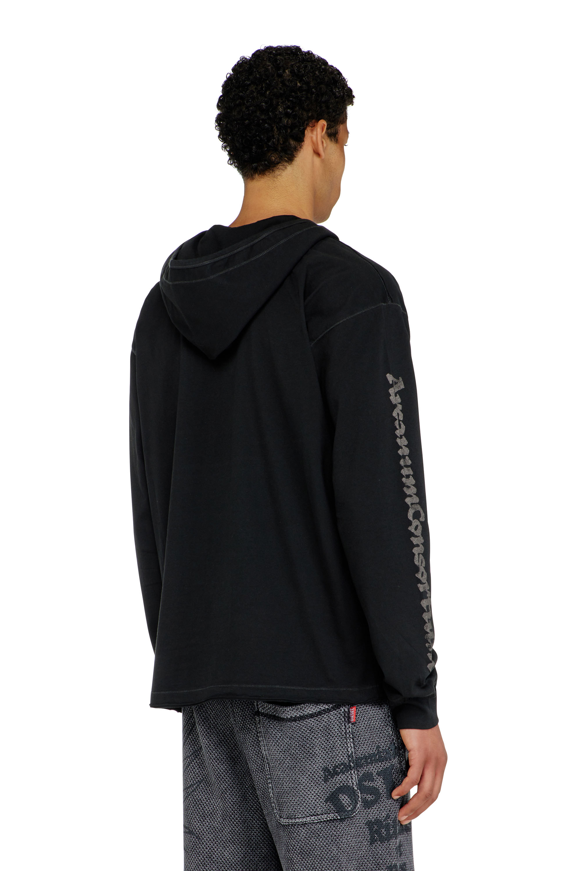 Diesel - T-PHEN-LS-HOOD-RIB, Hoodie con scollo a V e ricamo frontale Uomo in Nero - 4