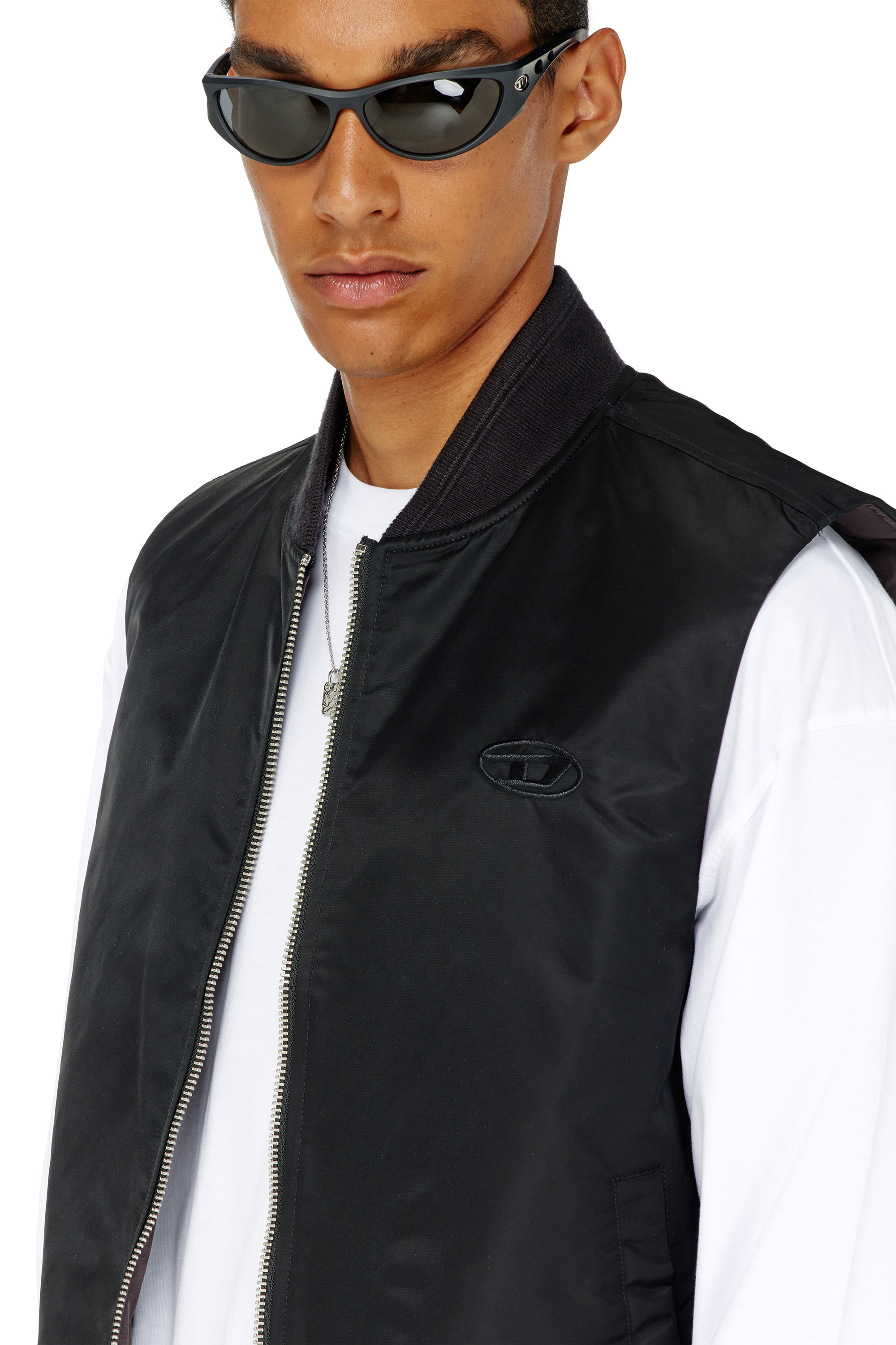 Diesel - W-TYPE-D1-SL, Man's Padded satin vest with Oval D embroidery in Black - 5