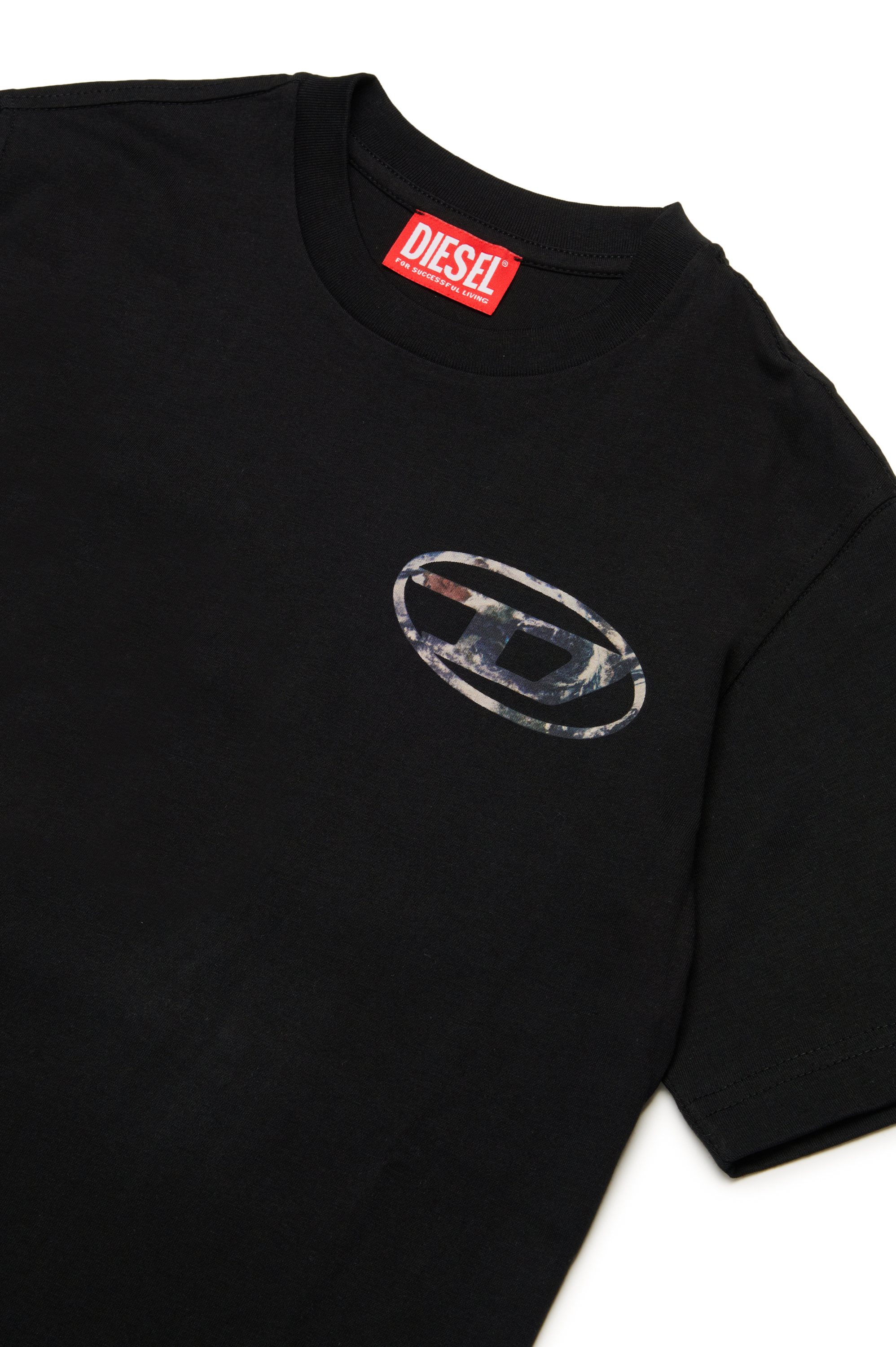 Diesel - TWASHL6 OVER, Uomo T-shirt con logo ovale effetto marmorizzato in Nero - Image 3