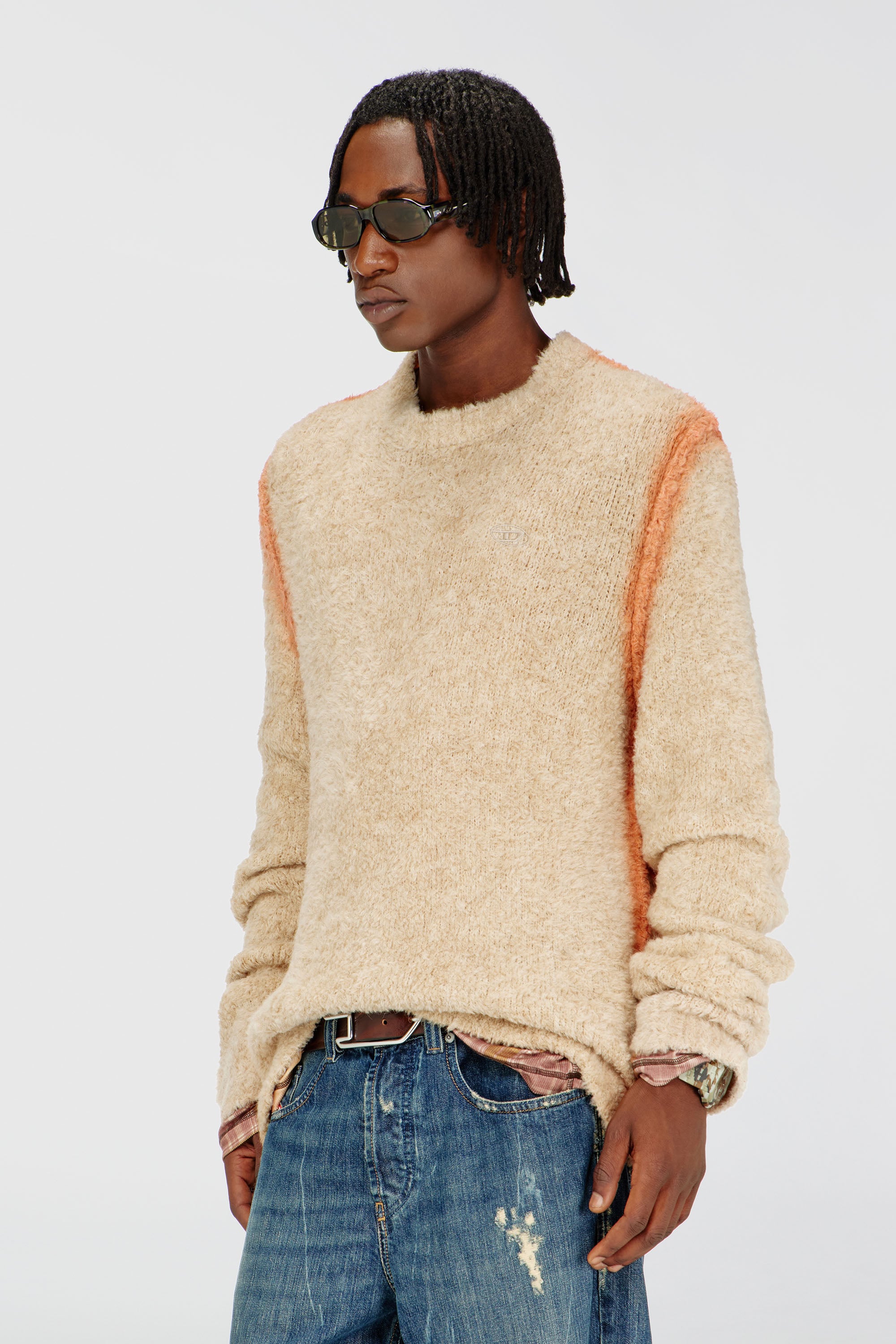 Diesel - K-RIMI, Maglione in misto alpaca con cuciture effetto spray Uomo in Marrone - 1