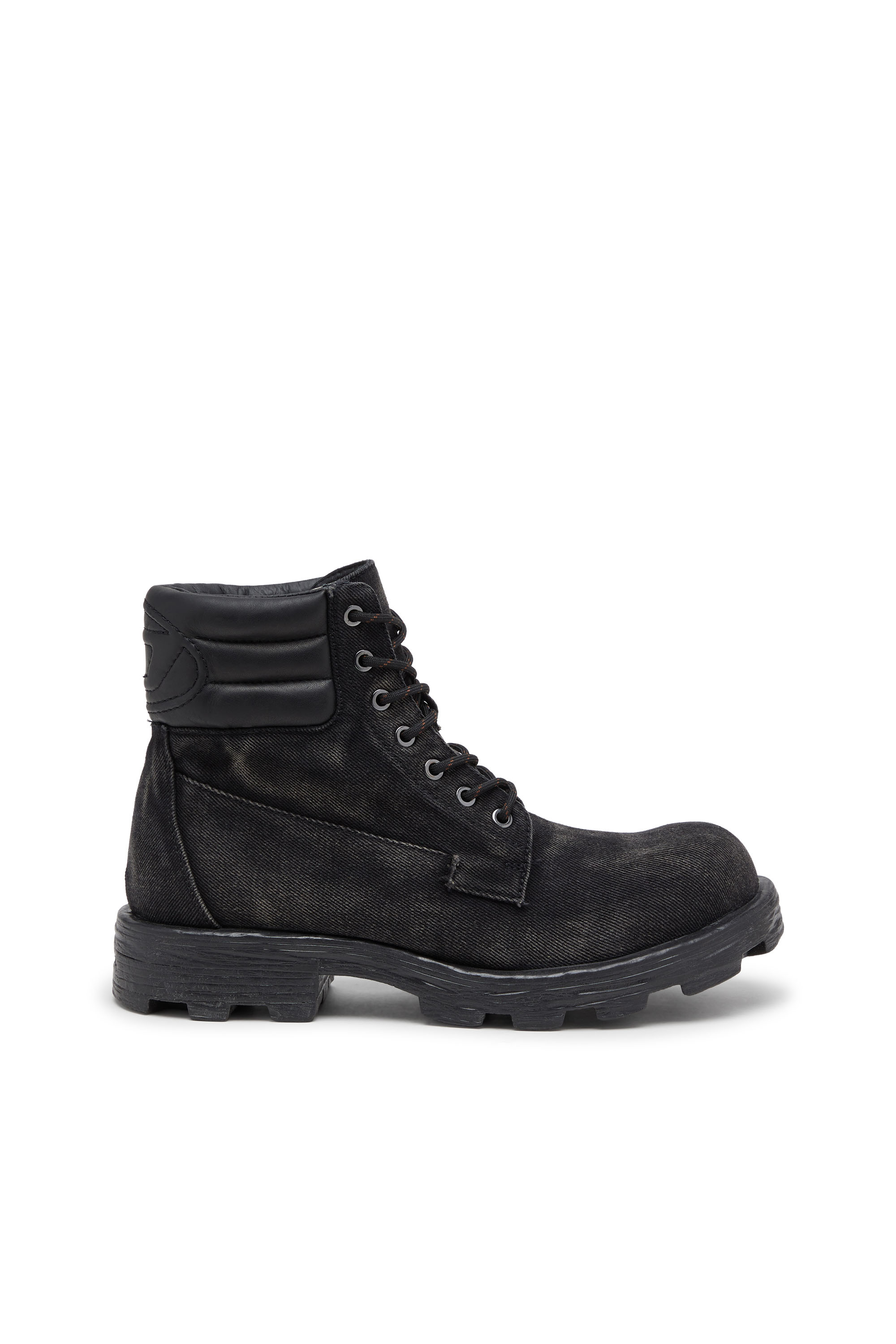 Diesel - D-HAMMER LACE UP, D-Hammer-Anfibi in denim e pelle Uomo in Nero - 1