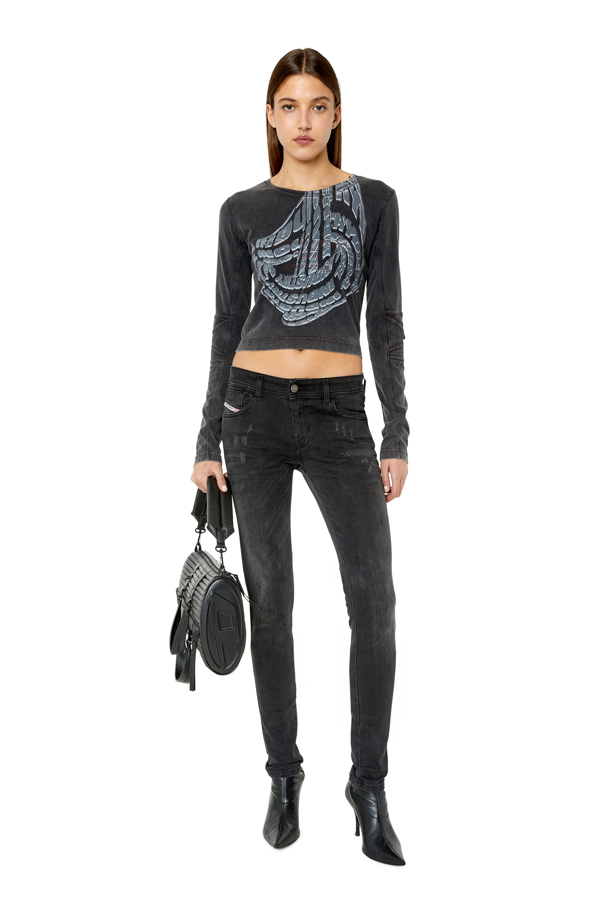 Diesel - 2018 Slandy low E69SB Super skinny Jeans, Nero/Grigio scuro - Image 4