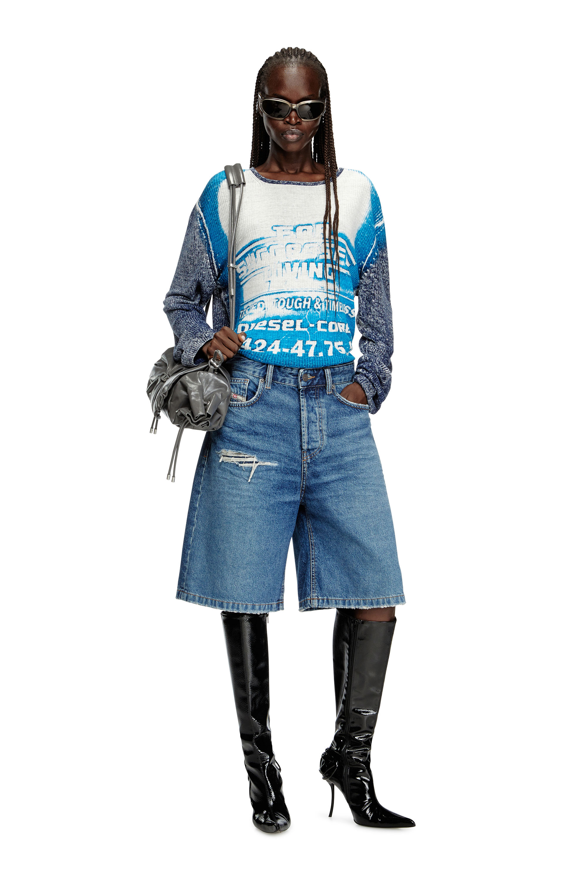 Diesel - DE-SIRE-SHORT, Short in denim ripped Donna in Blu - 1