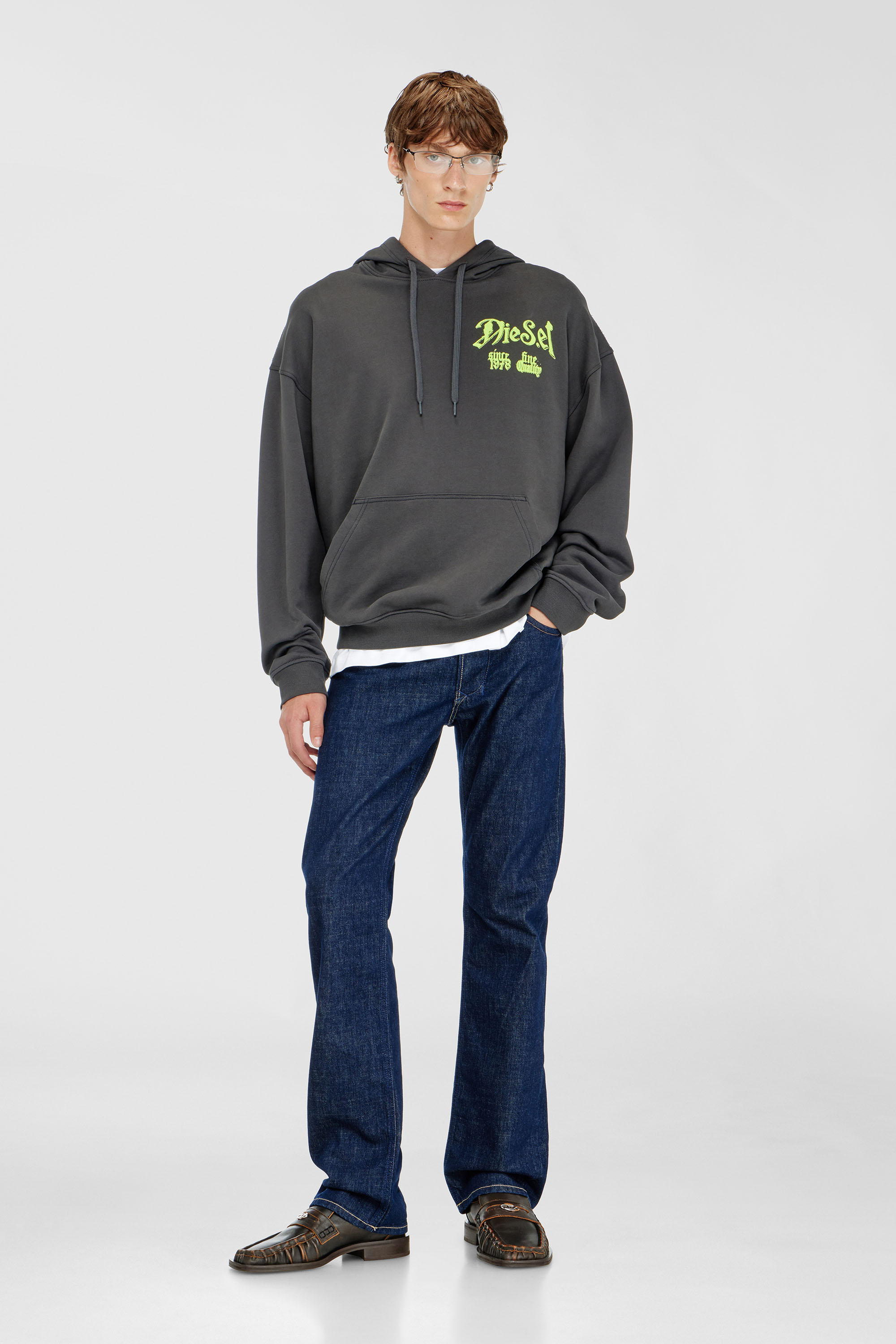 Diesel - S-BOXT-HOOD-AA2, Felpa in cotone con grafiche floccate Uomo in Grigio - 2