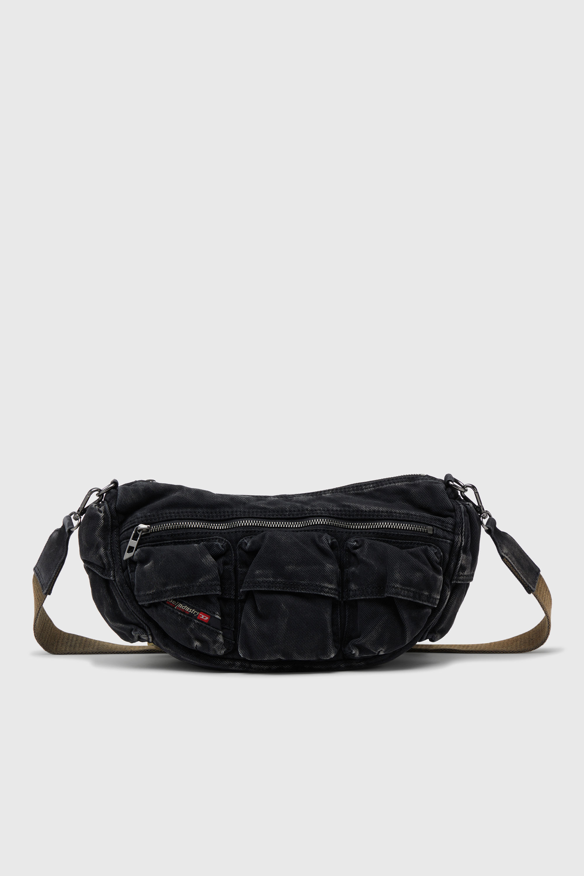 Diesel - MULTI-PKTS SHOULDER BAG X, Multi-Pkts - Borsa multitasche in denim washed Unisex in Nero - 1