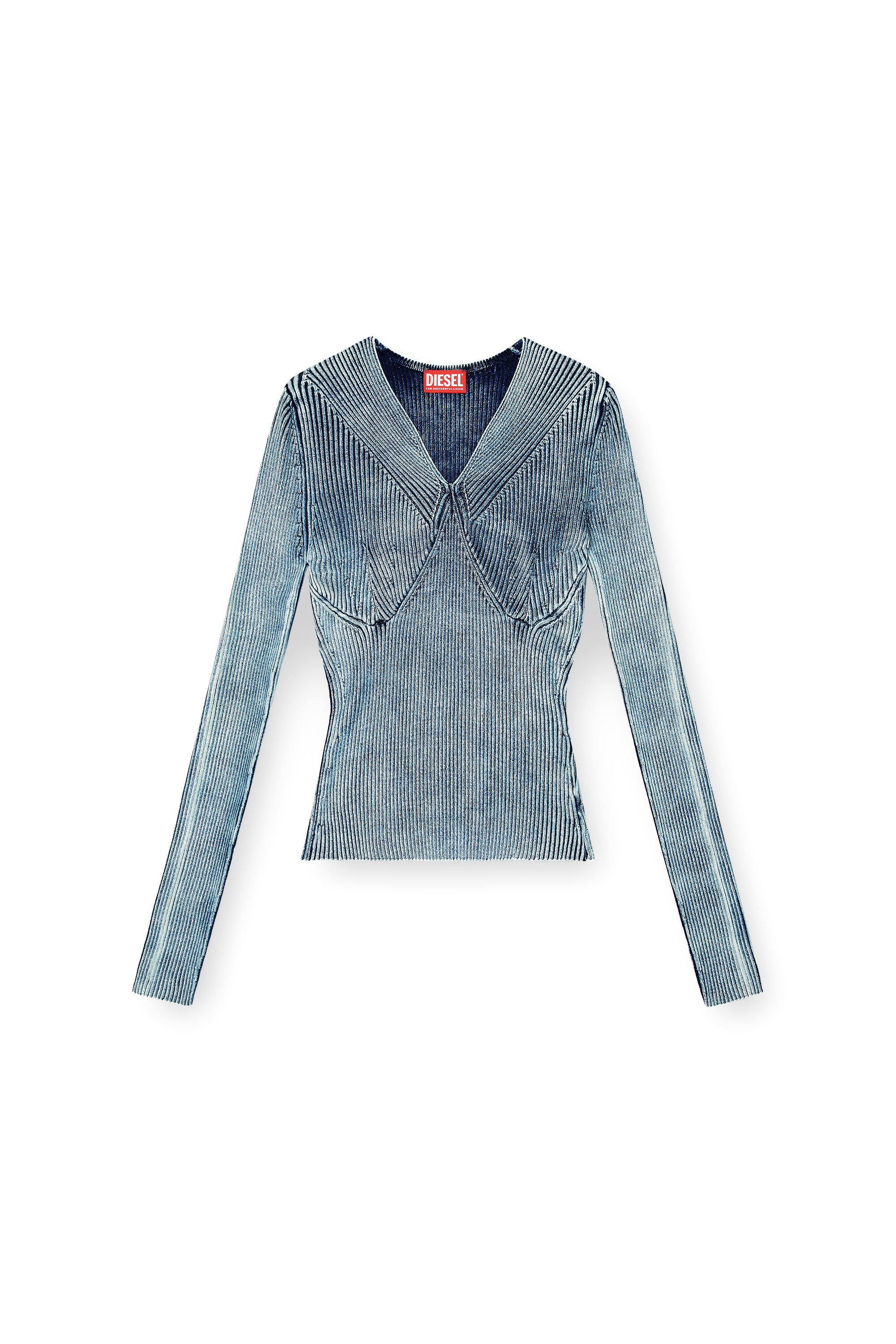 Diesel - M-MILMO, Maglia in filato denim con effetto lucido Donna in Blu - 3
