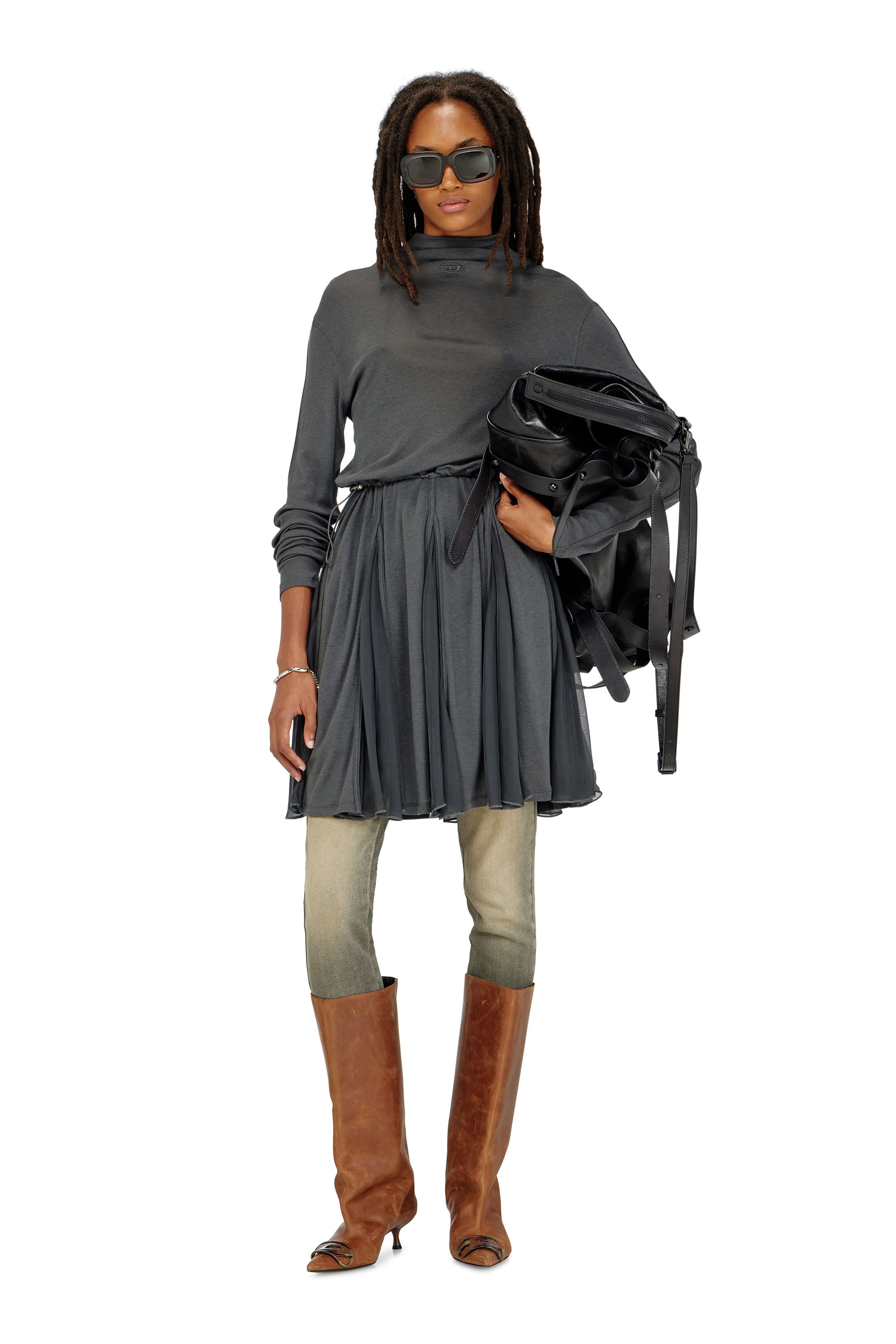 Diesel - D-REI, Abito mini a collo alto in jersey e chiffon Donna in ToBeDefined - 2