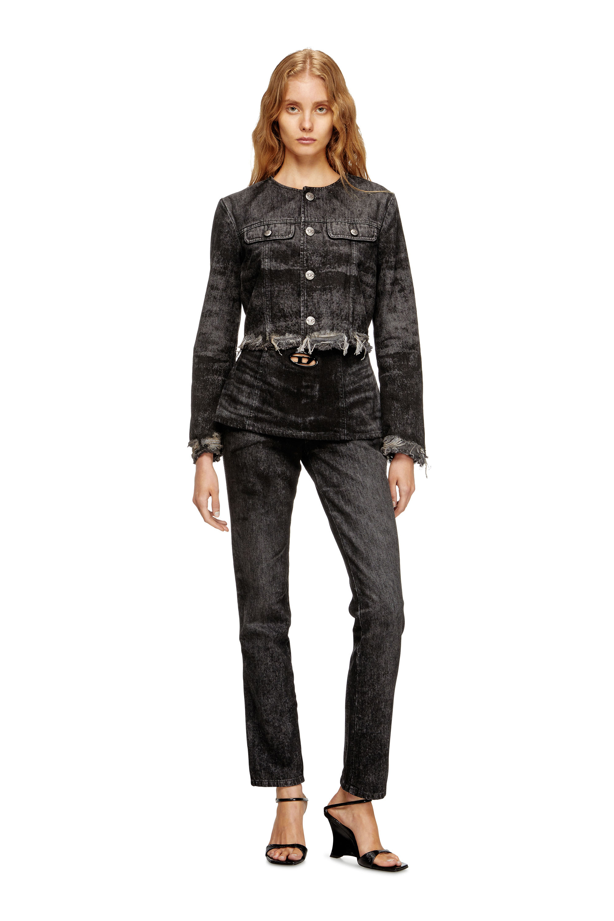 Diesel - DE-GRAFFY-FSH, Giacca in denim cotone-canapa laserato Donna in Nero - 2