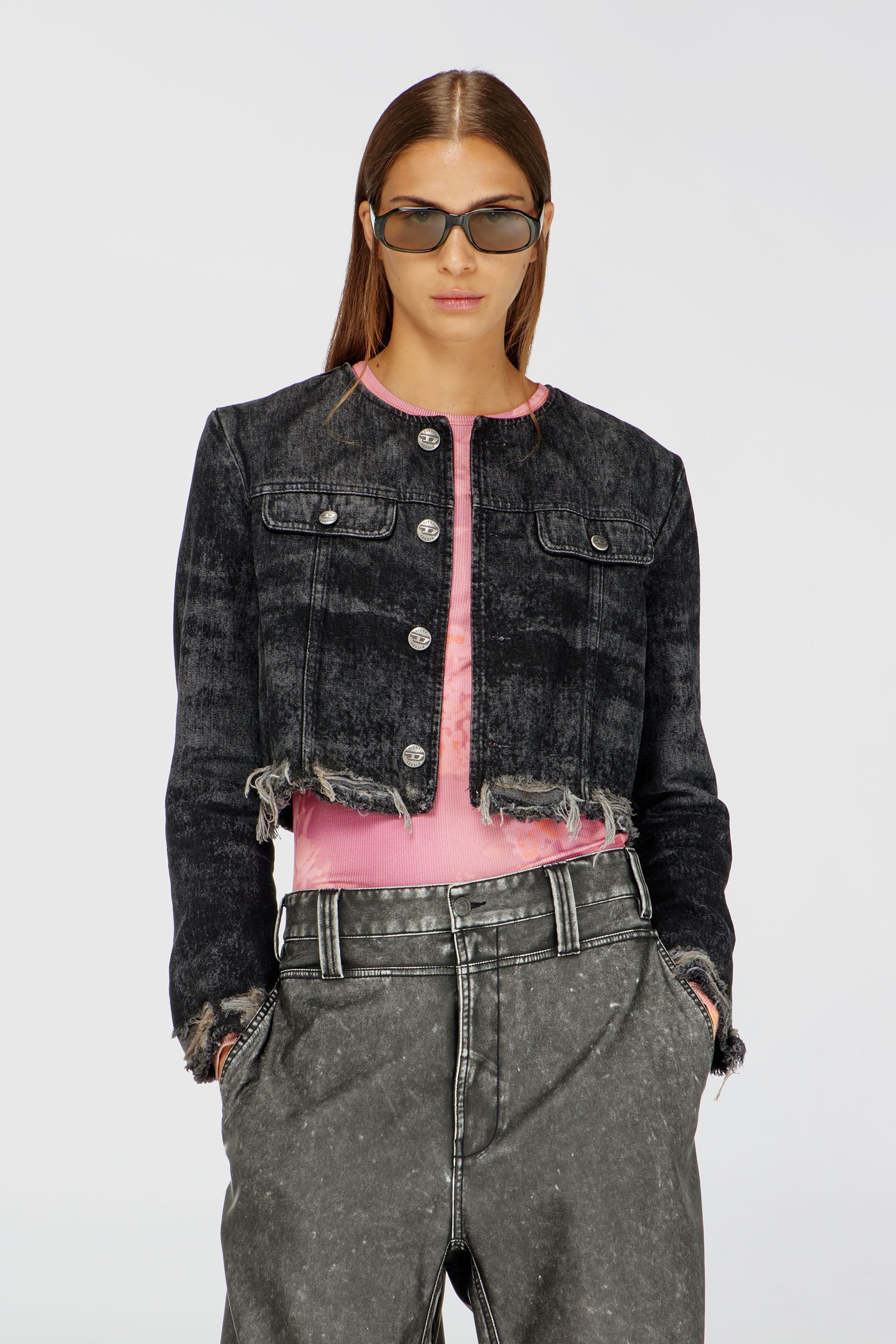 Diesel - DE-GRAFFY-FSH, Giacca in denim cotone-canapa laserato Donna in Nero - 1