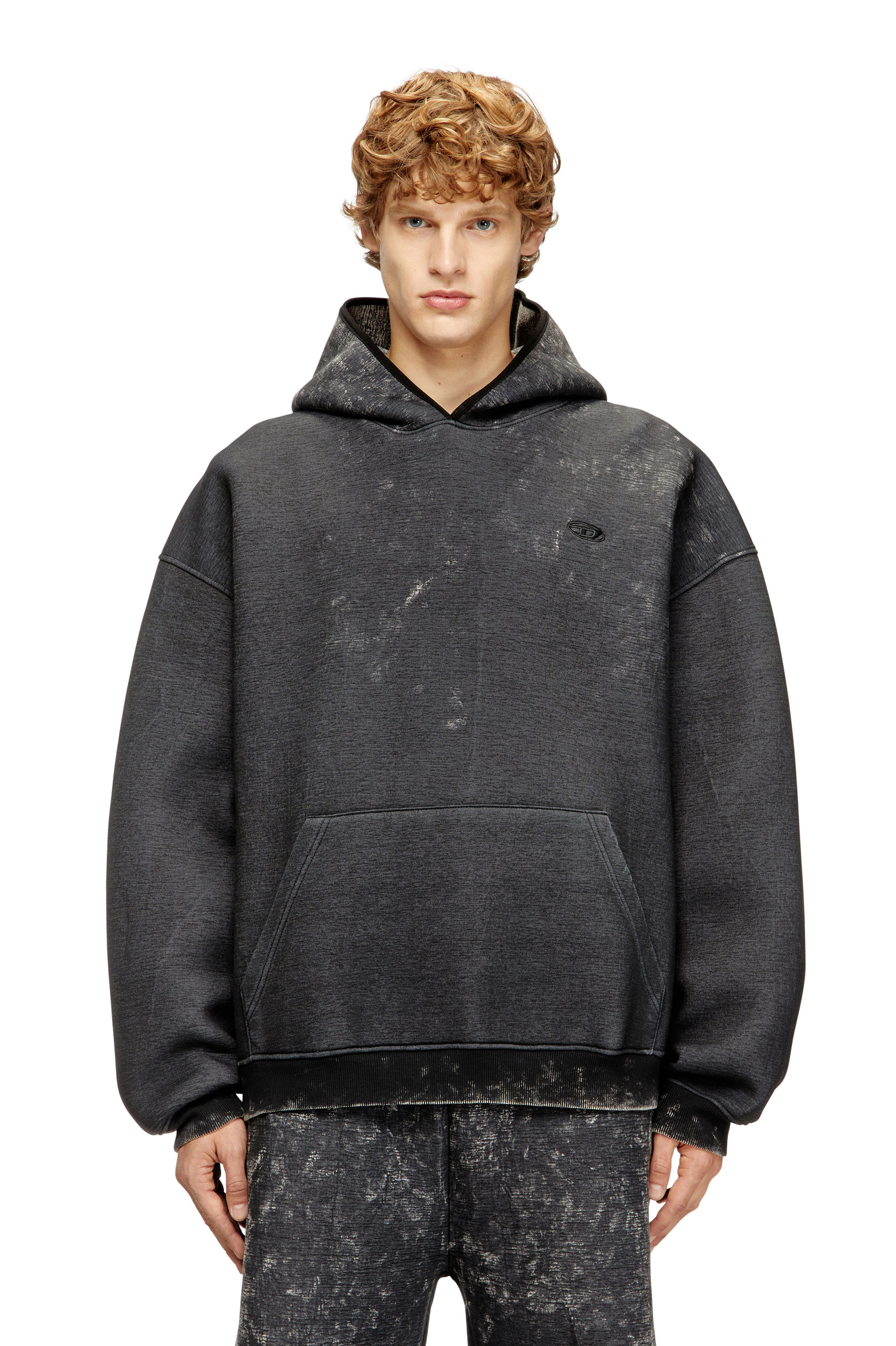 Diesel - S-BOXT-CHAN-HOOD, Felpa con cappuccio in tessuto scuba rilassato con lavaggio effetto marmo Uomo in Grigio - 1