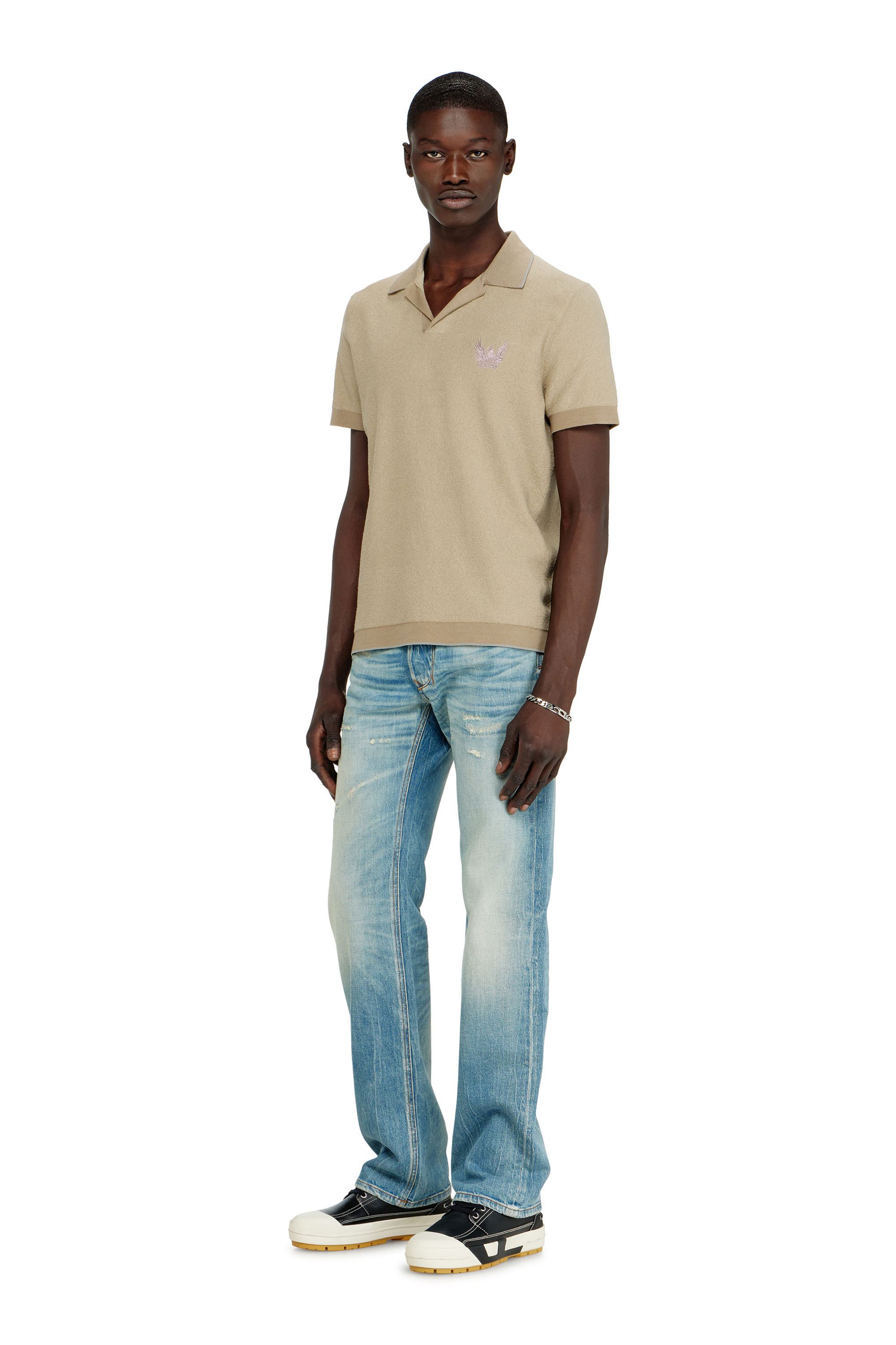 Diesel - K-RAILES, Polo in maglia boucl&eacute; con logo Phoenix Uomo in Beige - 2