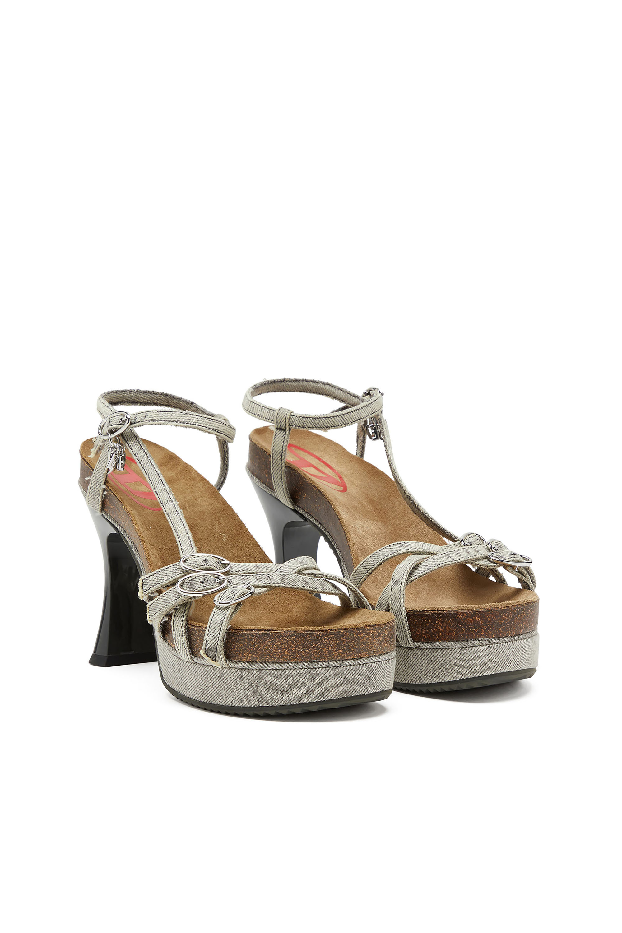 Diesel - D-WOODSTOCK 105 SANDAL, D-Woodstock-Sandali platform con cinturini in denim Donna in Grigio - 4