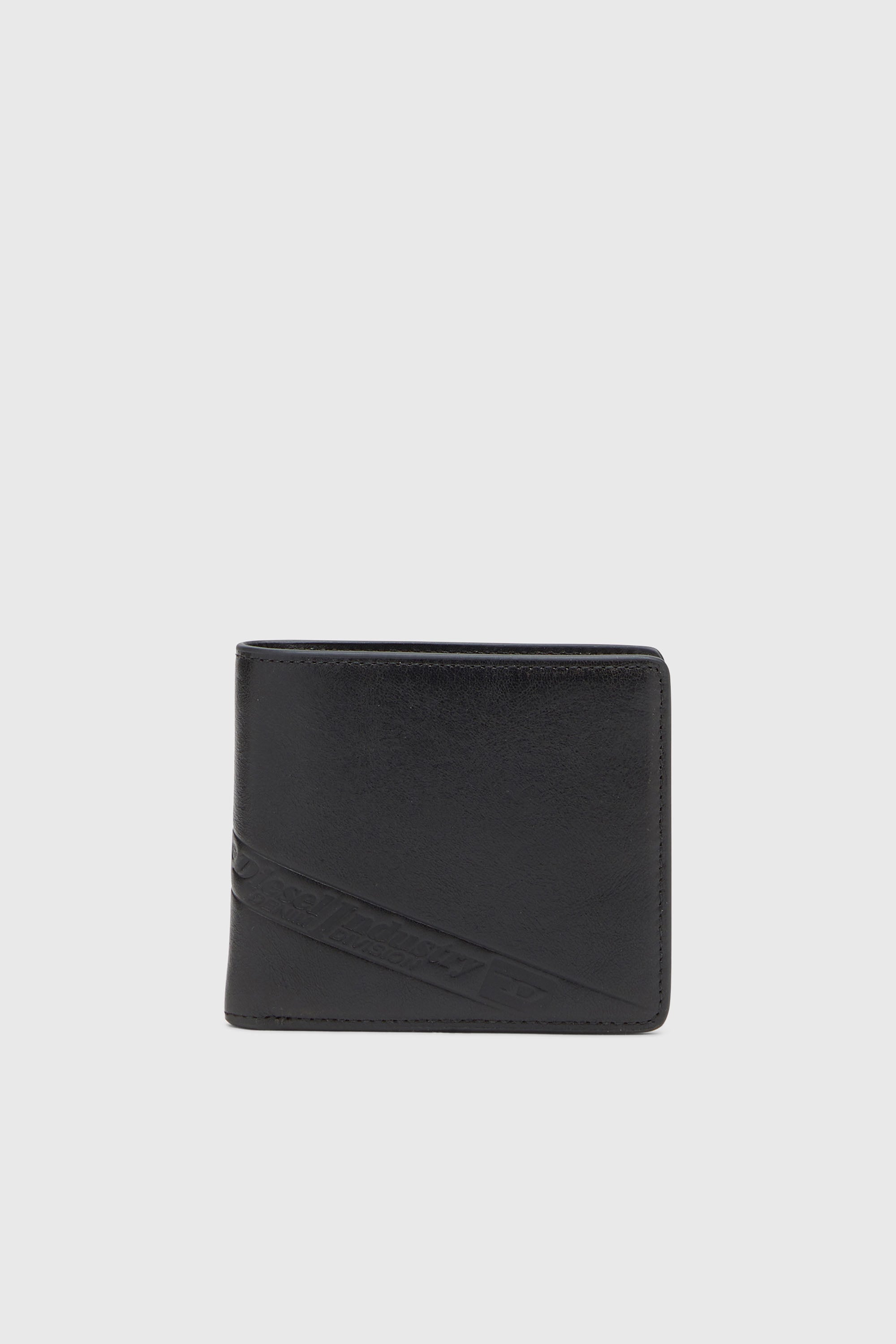 Diesel - FLAG-D BI-FOLD COIN S 3D, Portafoglio in pelle a doppia piega con logo in rilievo Uomo in Nero - 1