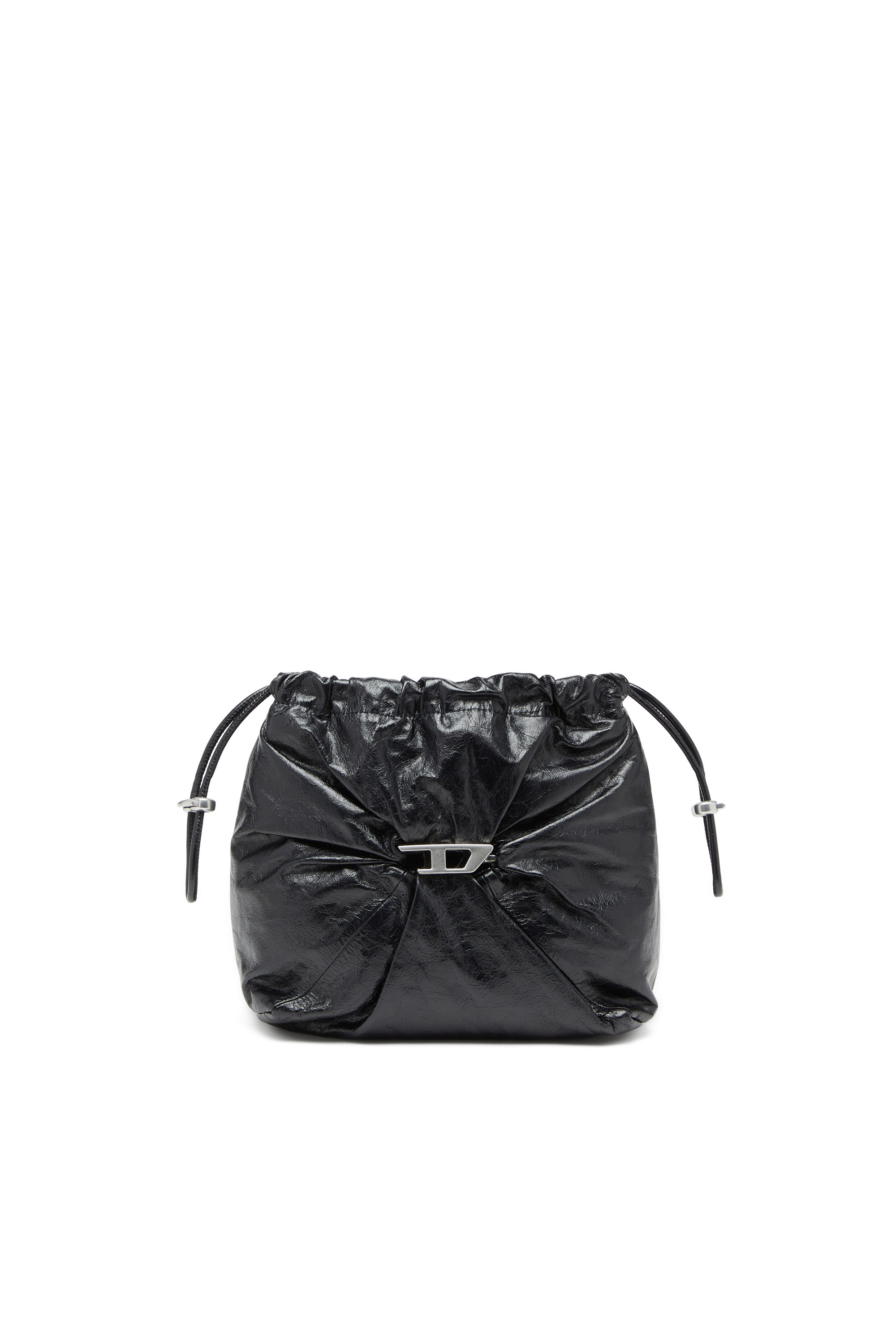 Diesel - SCRUNCH-D BUCKET, Scrunch-D-Borsa bucket in pelle lucida stropicciata Donna in Nero - 6